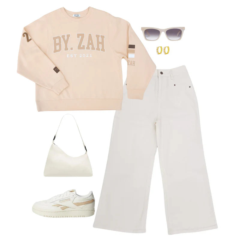 Neutral Toned Look - The Kendall Oversized Logo Crew