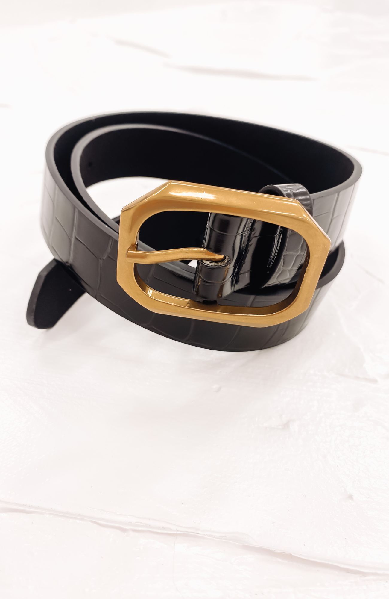 Jody Croc Belt Black Gold