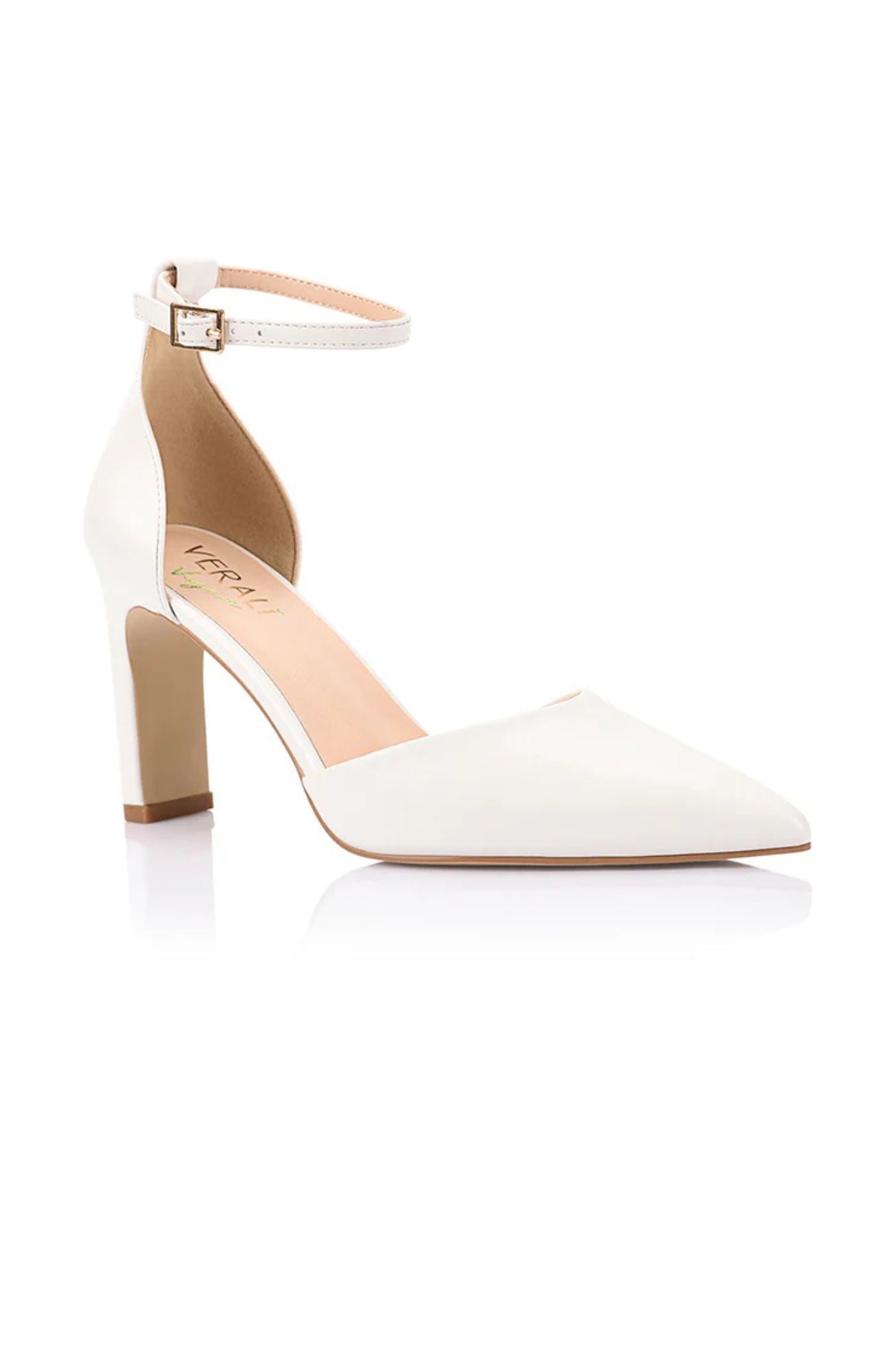 Kosta Closed Toe Block Heels Chalk White