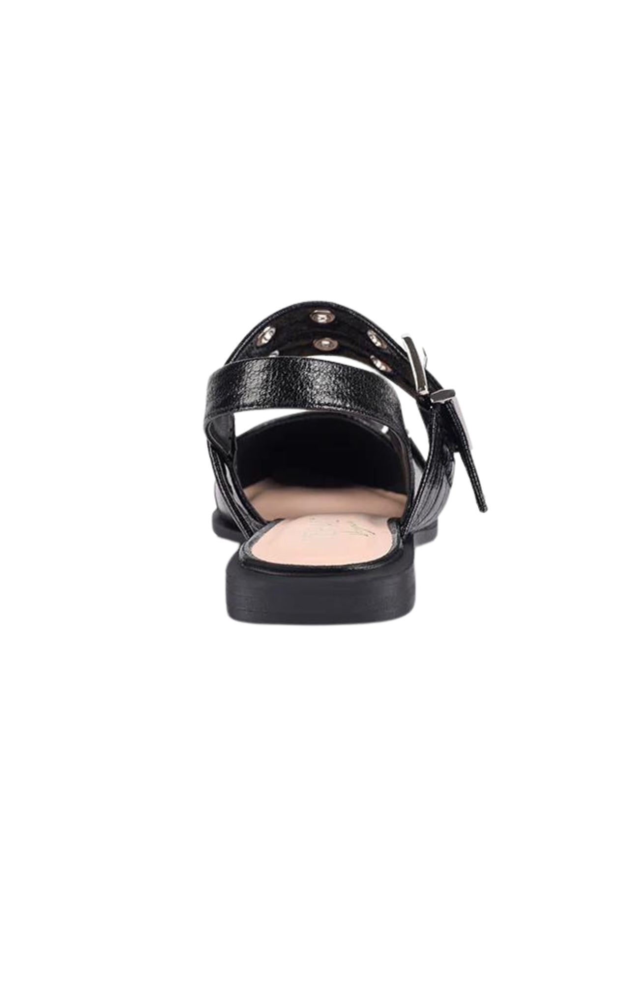 Clea Slingback Buckle Flats Black Crinkle