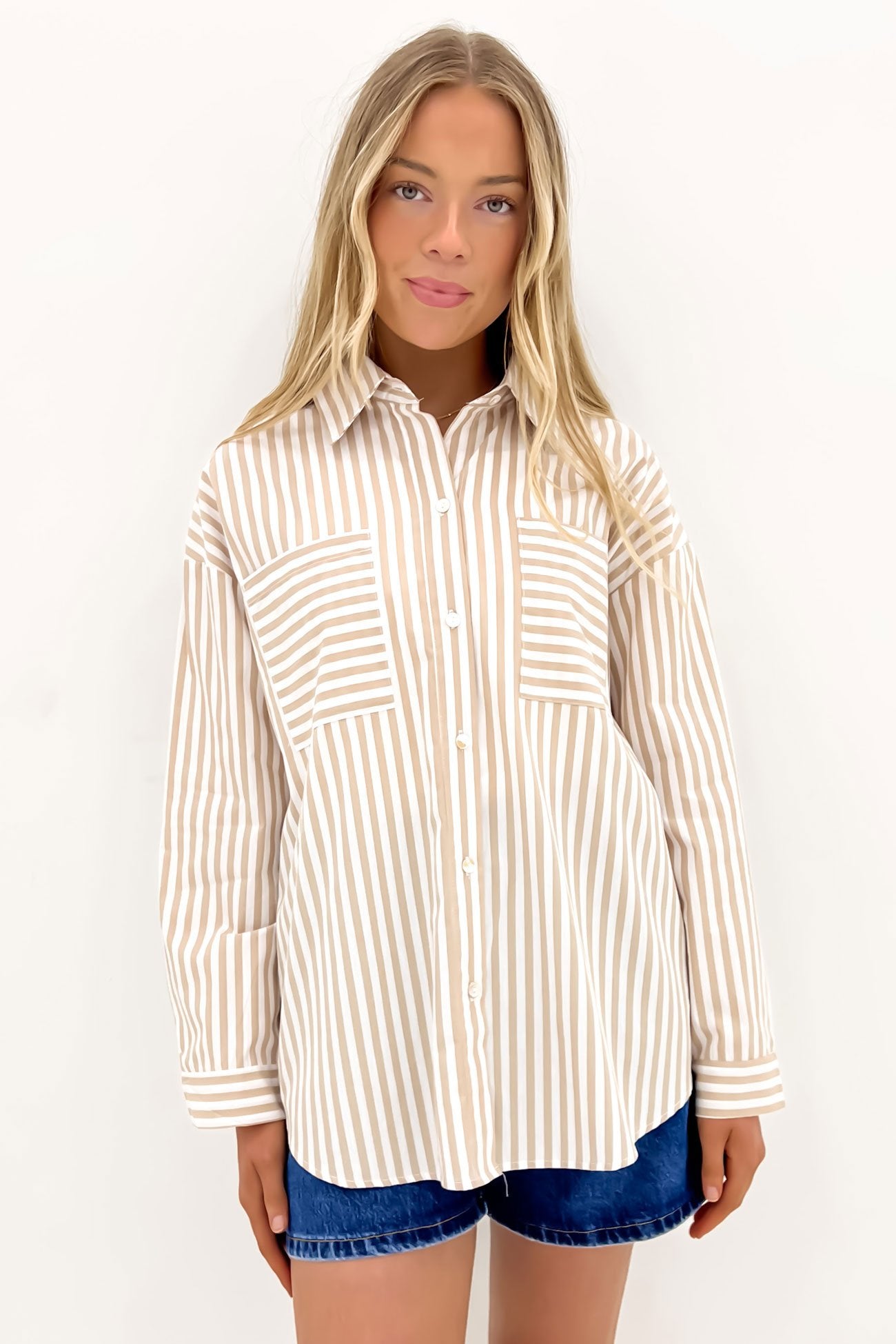 Alayah Shirt Beige Stripe