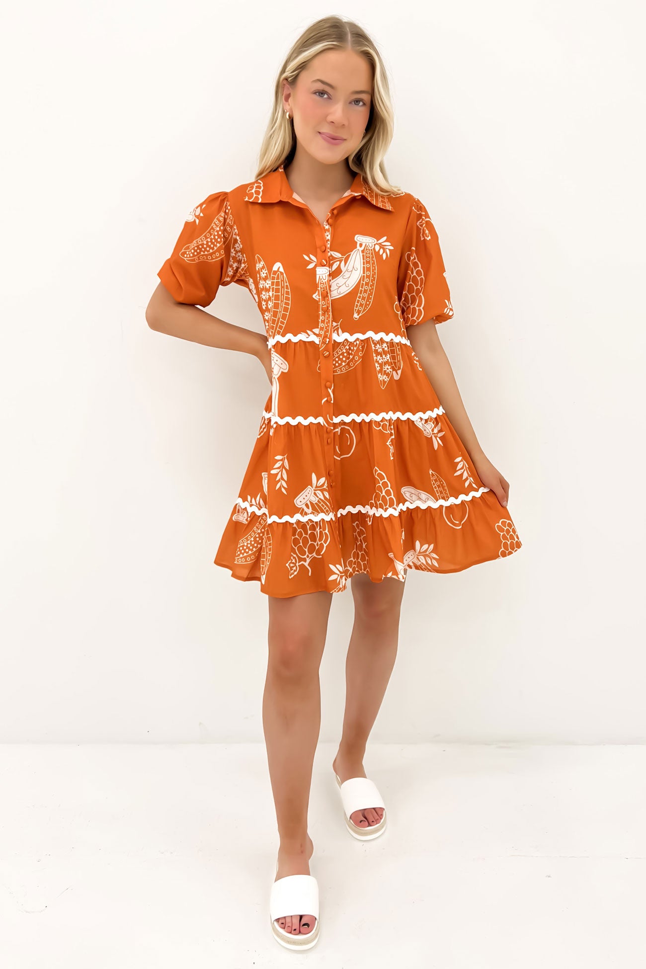 Alice Mini Dress White Rust Riviera