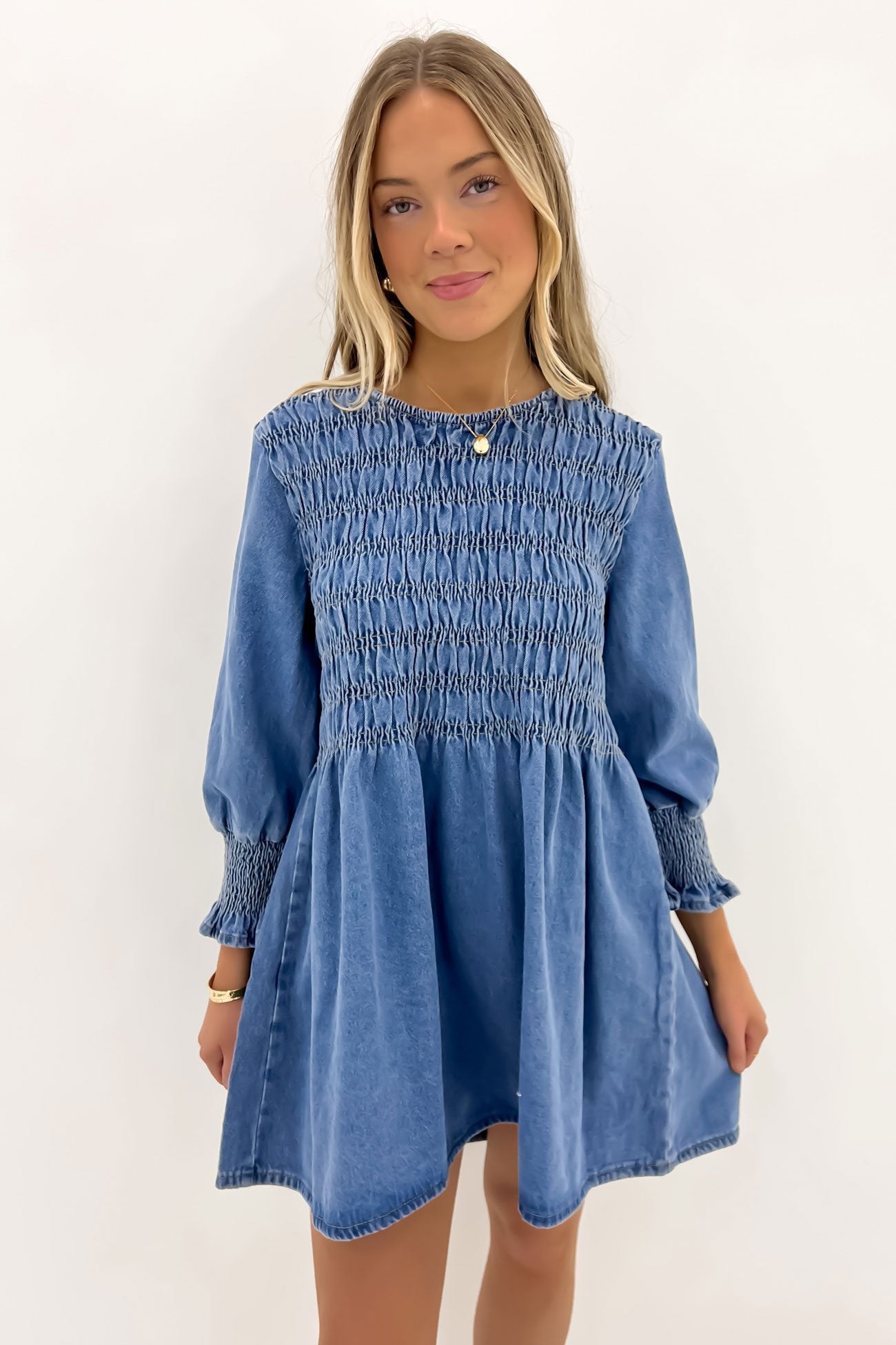 Amalia Denim Mini Dress Mid Blue