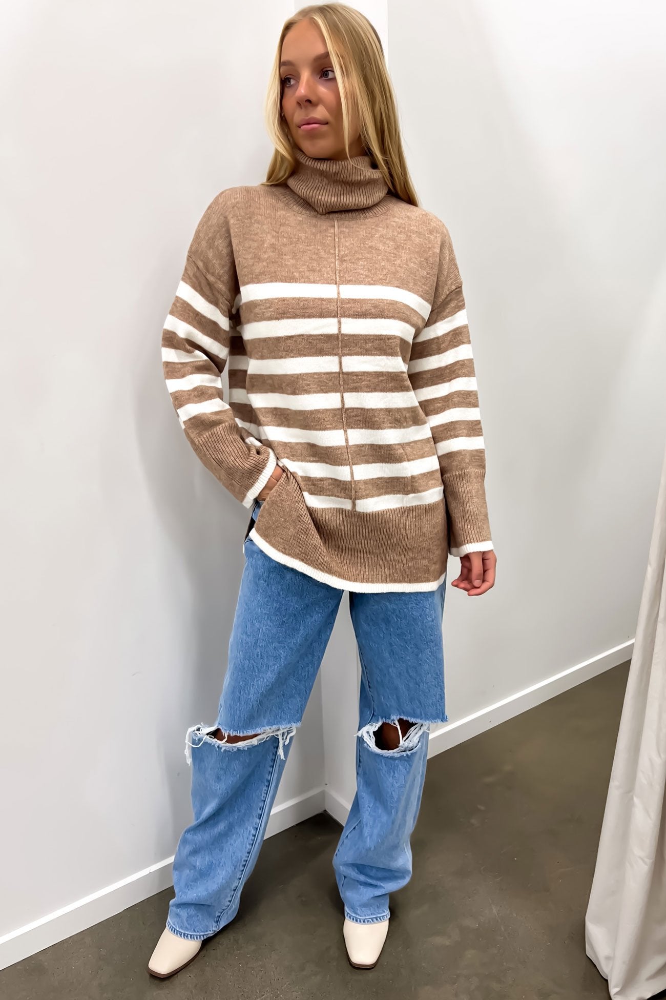 Angie Knit Jumper Brown White