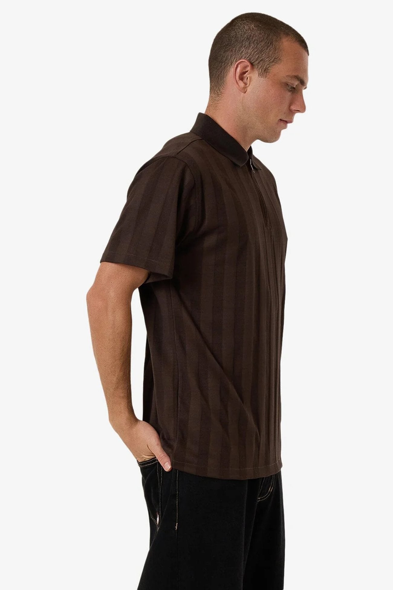 Arts & Industrial Quarter Zip Polo Postal Brown