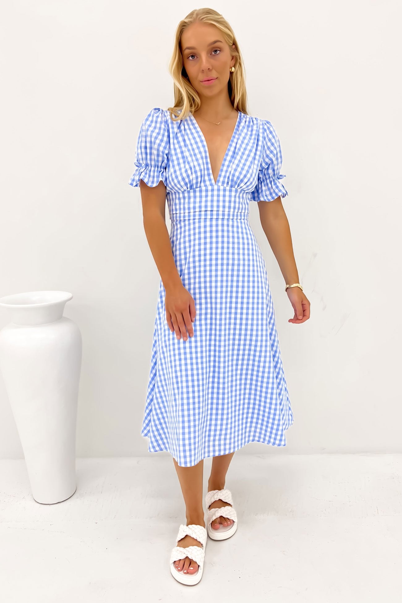 Aspyn Midi Dress Blue Gingham