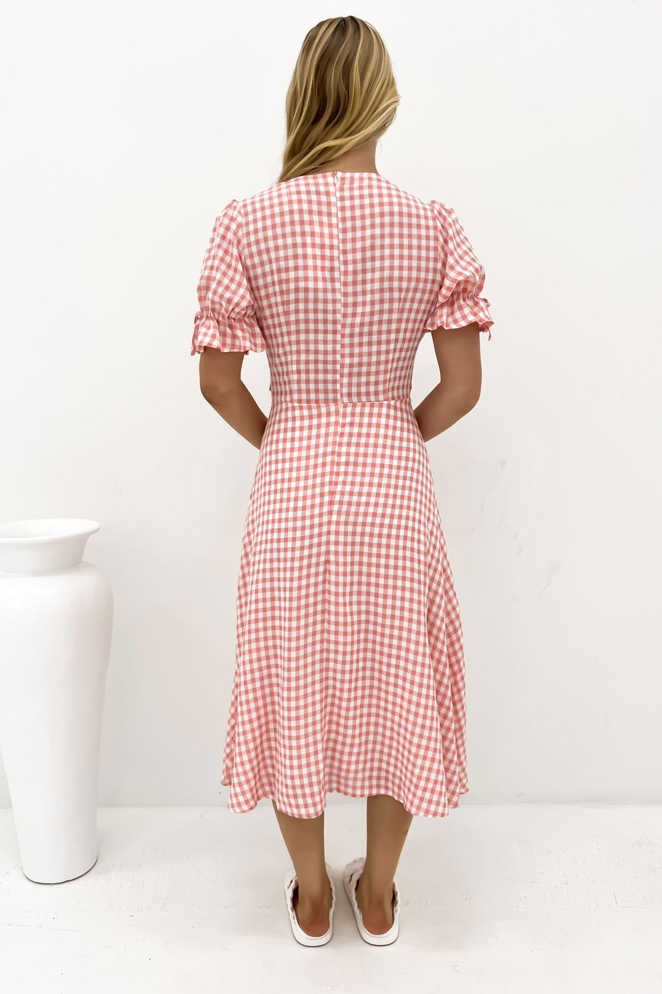 Aspyn Midi Dress Pink Gingham