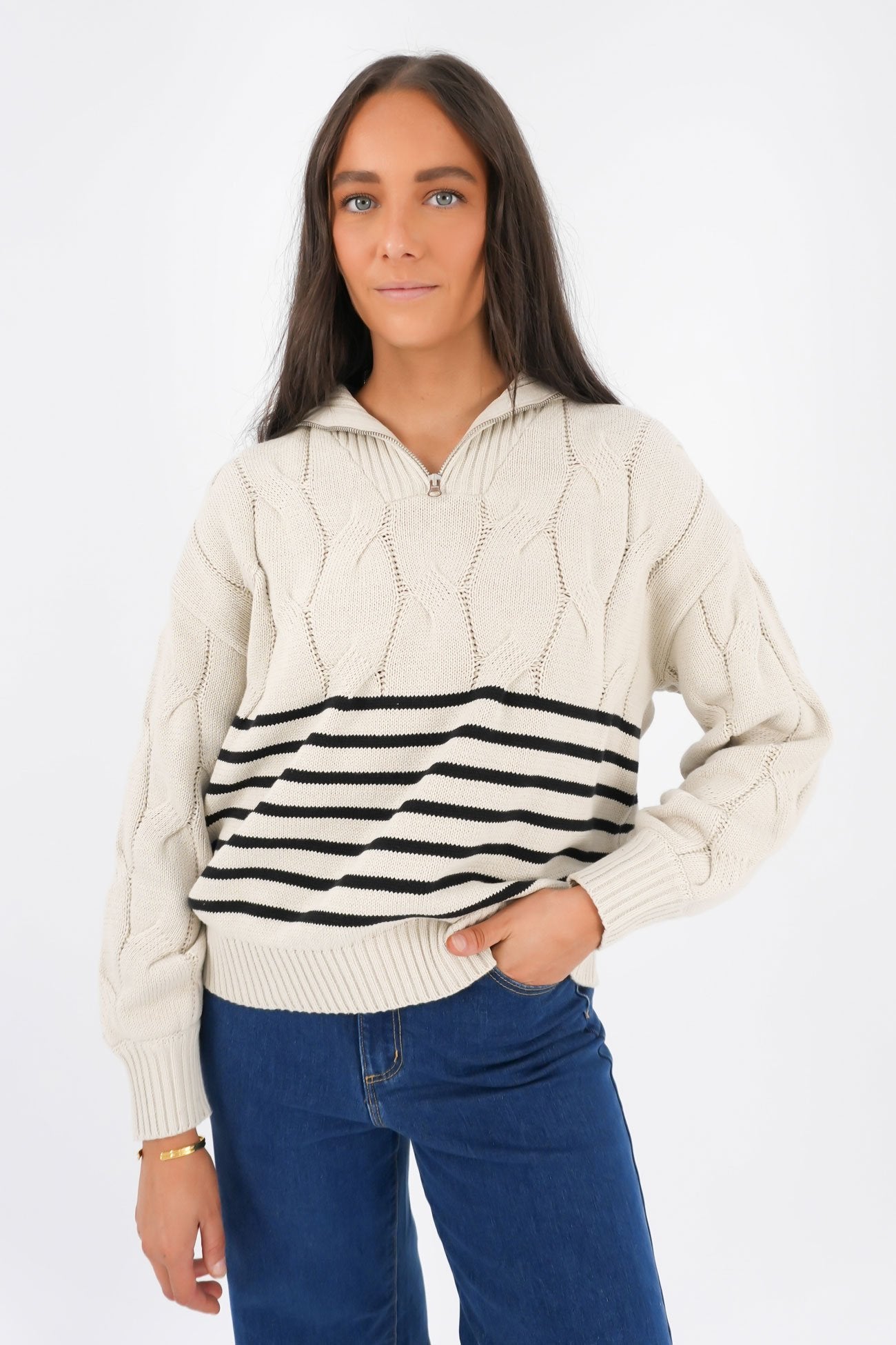 Astrid Quarter Zip Knit Natural