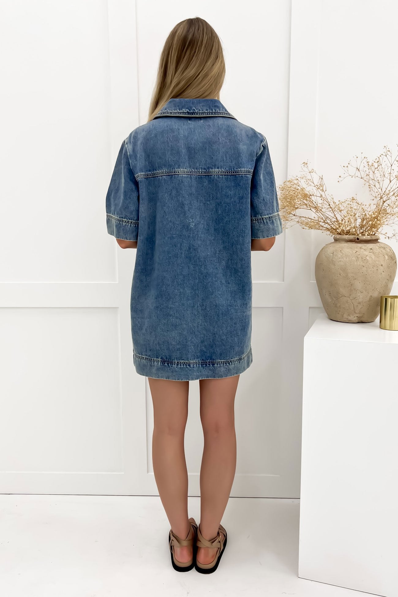 Audrey Denim Mini Dress Dark Blue