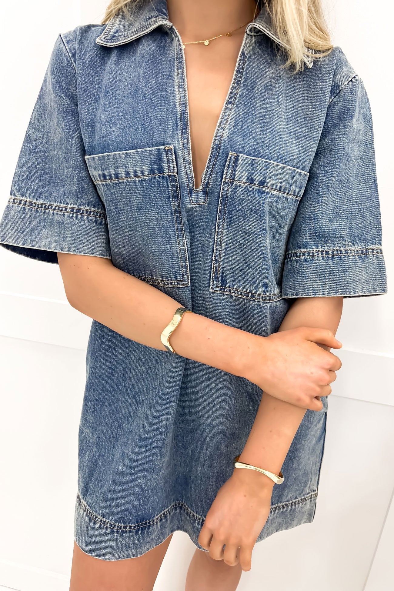 Audrey Denim Mini Dress Dark Blue