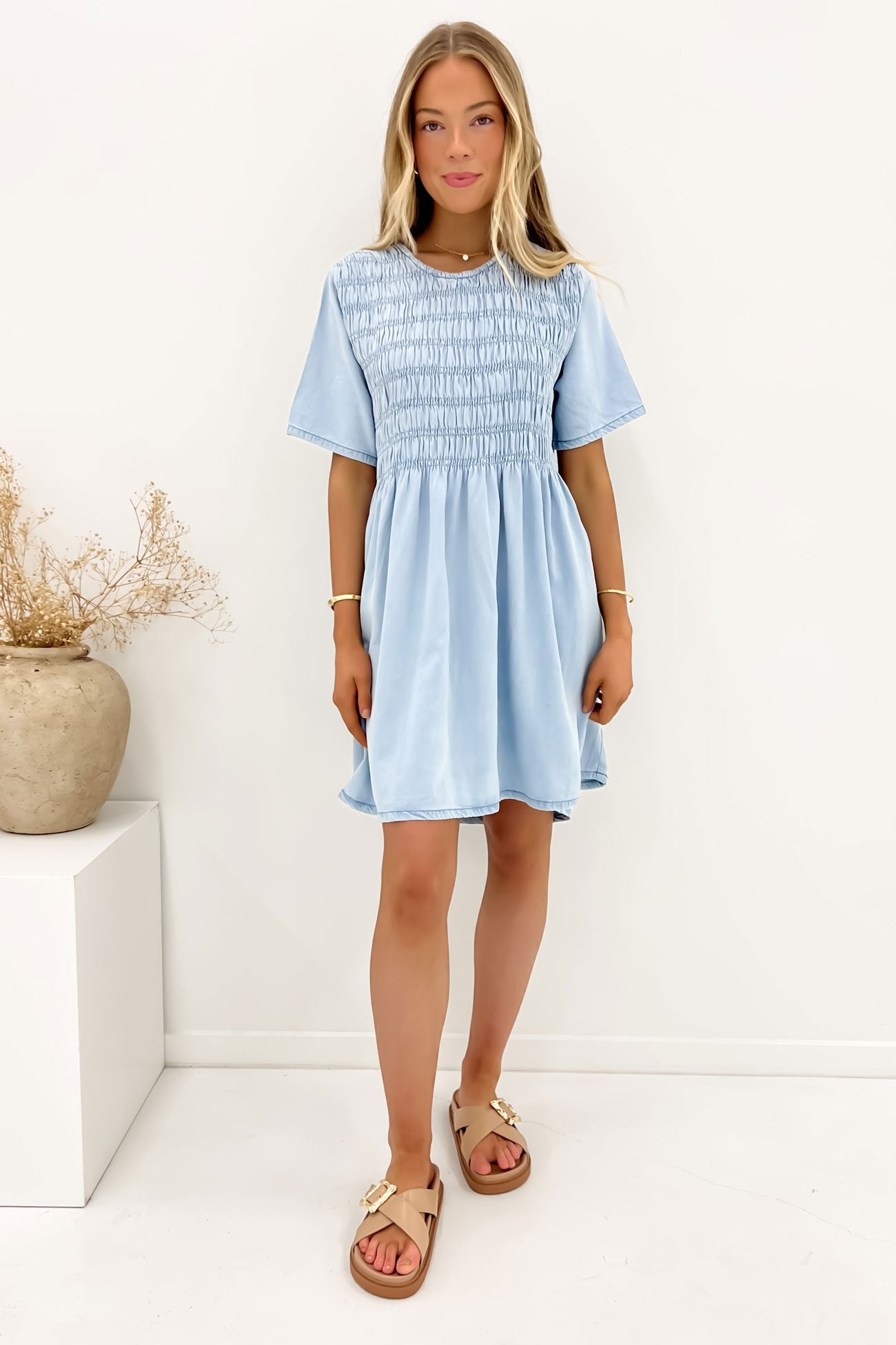 Ayla Denim Mini Dress Light Blue