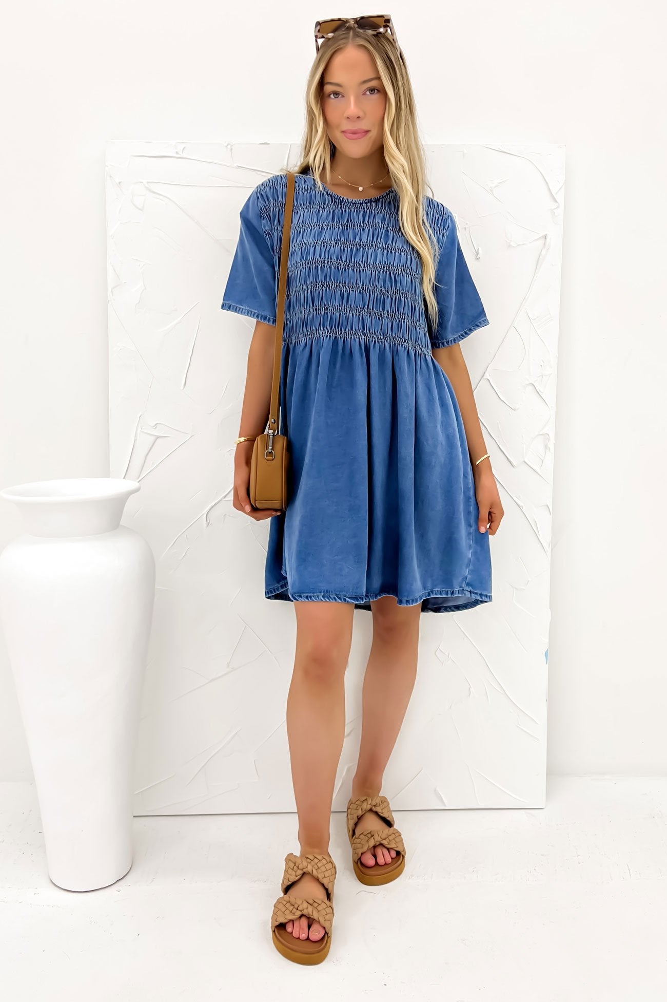 Ayla Denim Mini Dress Mid Blue