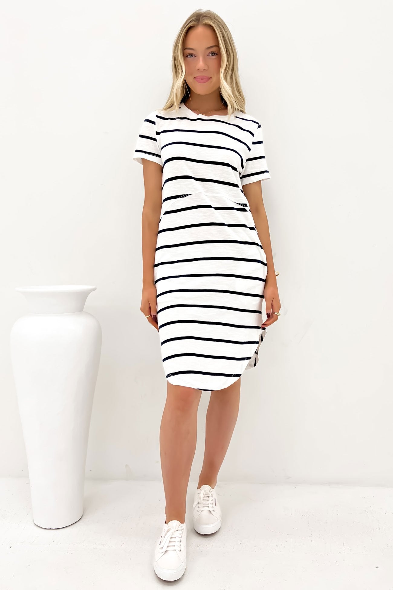 Bay Stripe Dress White Dark Sapphire Stripe