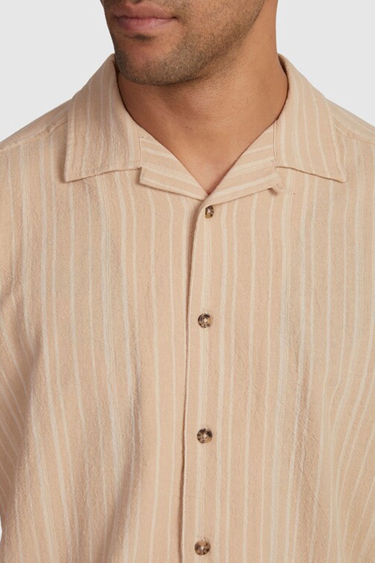 Beat Stripe Short Sleeve Shirt Tan