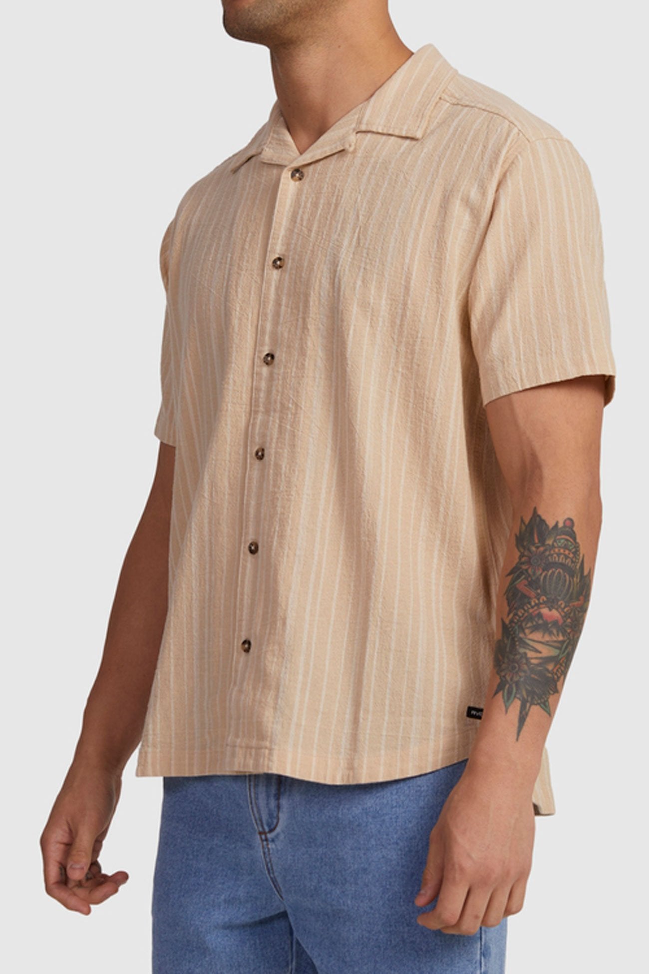 Beat Stripe Short Sleeve Shirt Tan