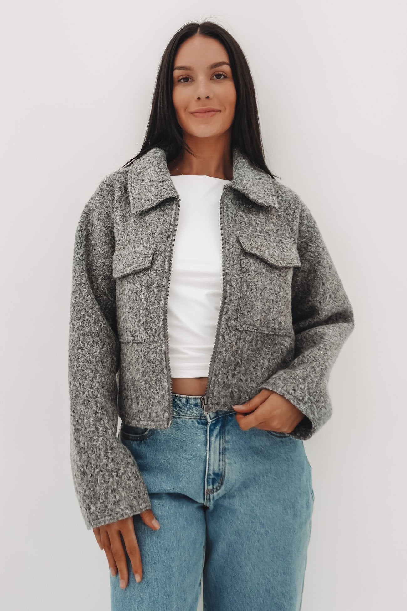 Bennet Crop Jacket Grey Marle