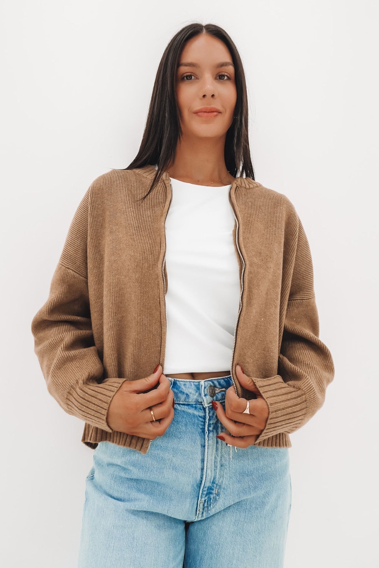 Bess Knit Zip Jumper Brown