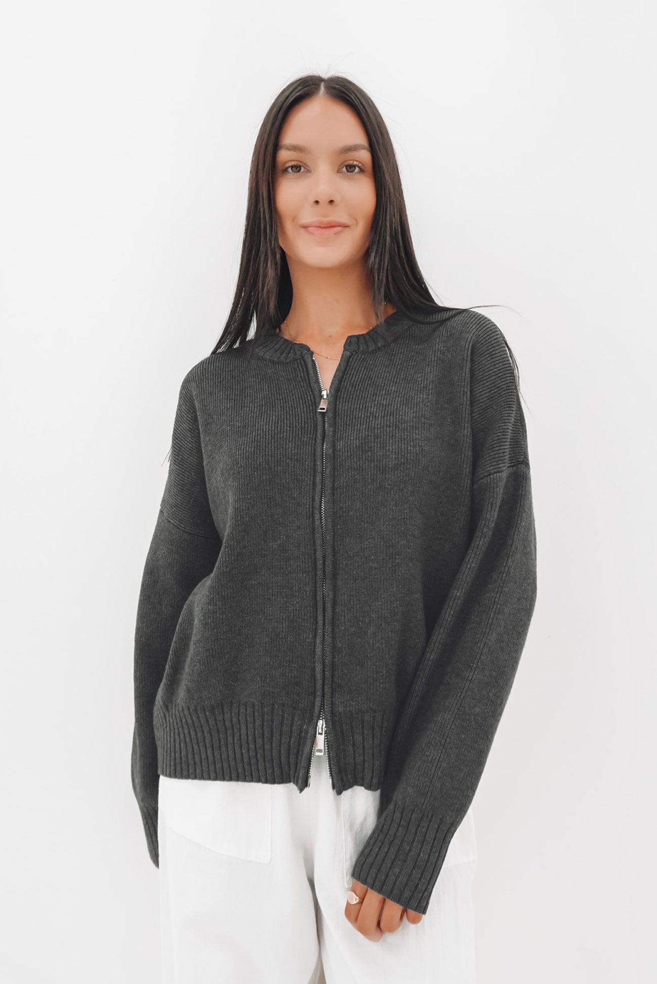 Bess Knit Zip Jumper Grey