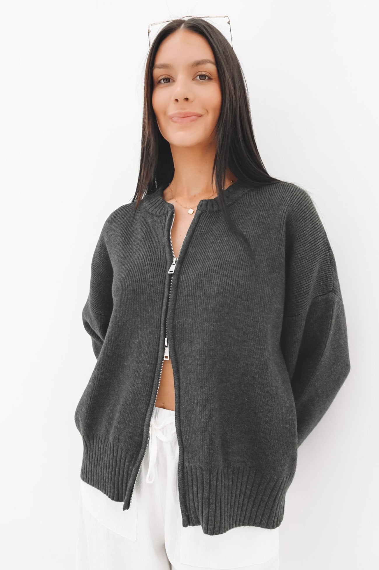 Bess Knit Zip Jumper Grey