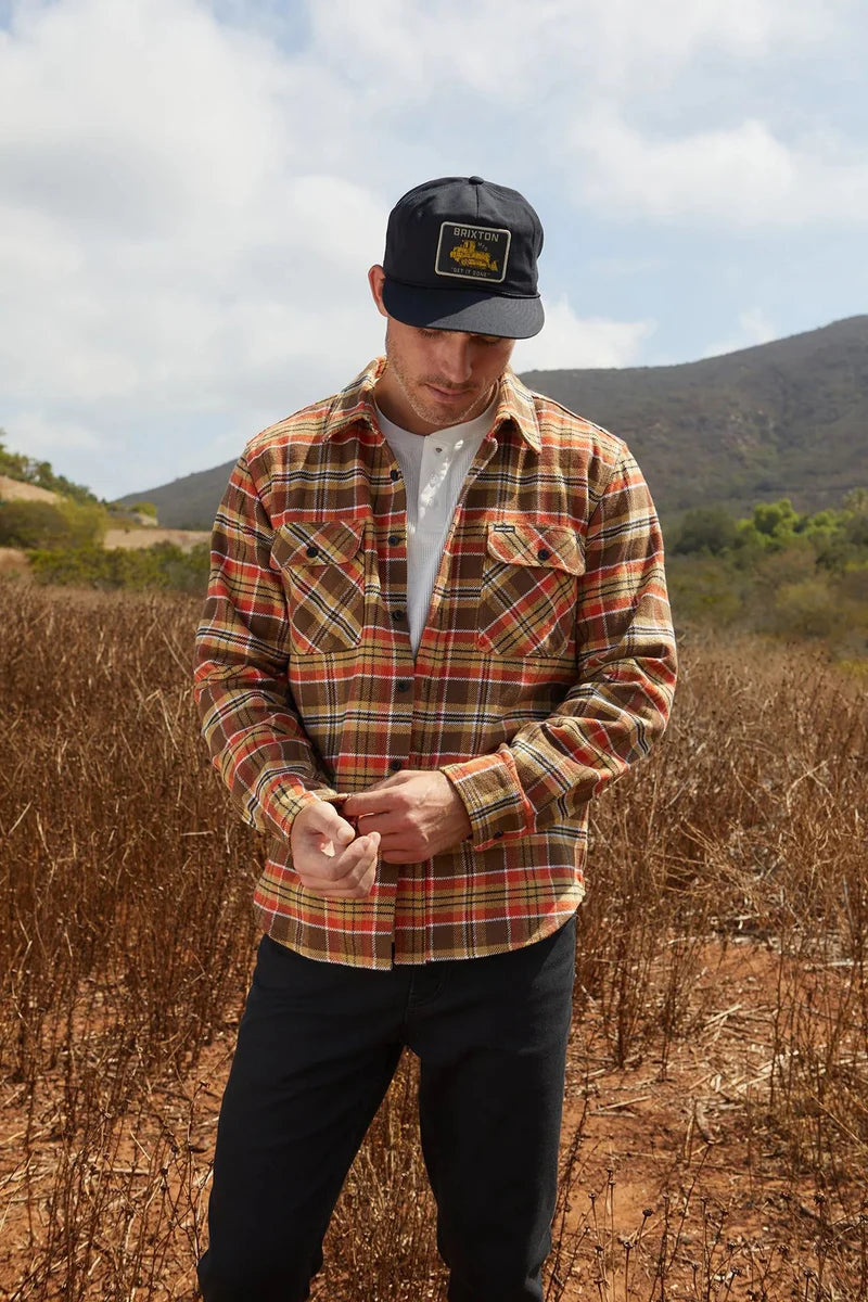 Bowery Heavy Weight Long Sleeve Flannel Desert Palm Mantelope Burnt Red