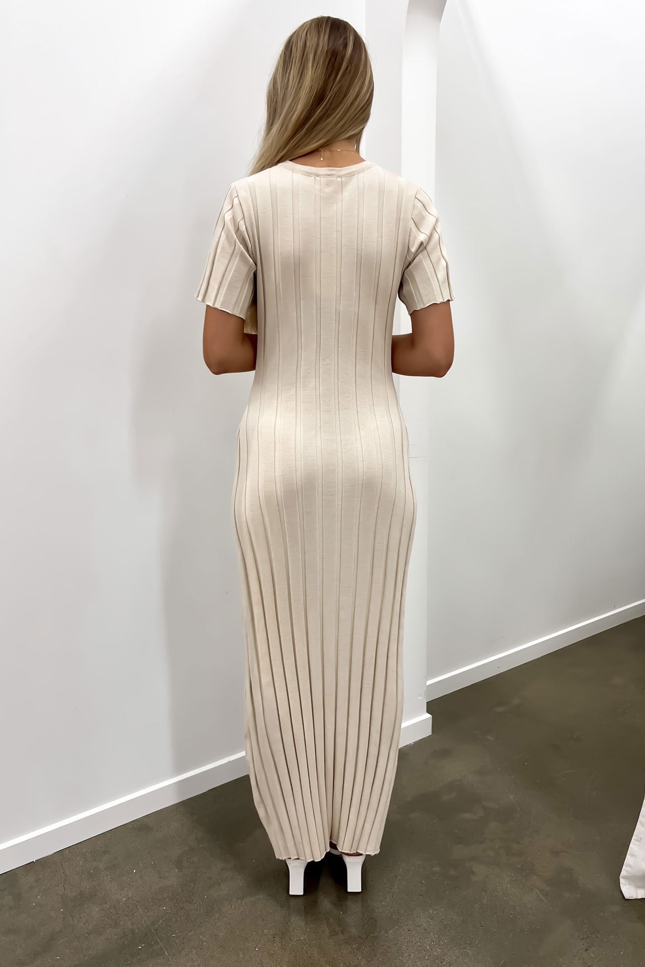 Bridie Ribbed Maxi Dress Sand