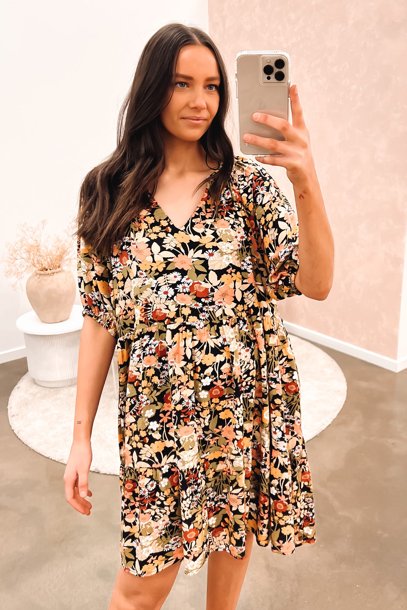 Brigitte Tiered Mini Dress Winter Floral