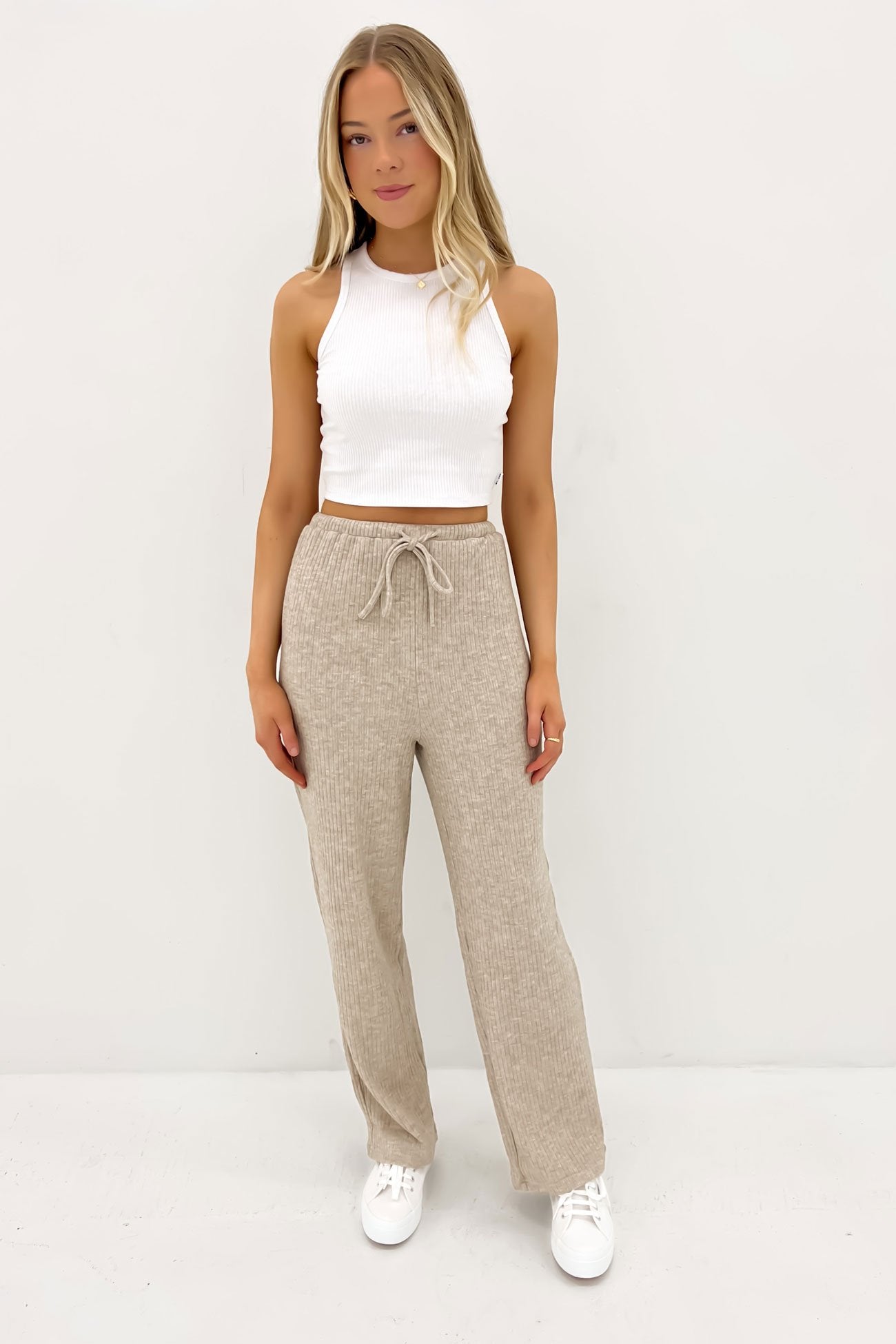 Caeleigh Ribbed Pant Beige