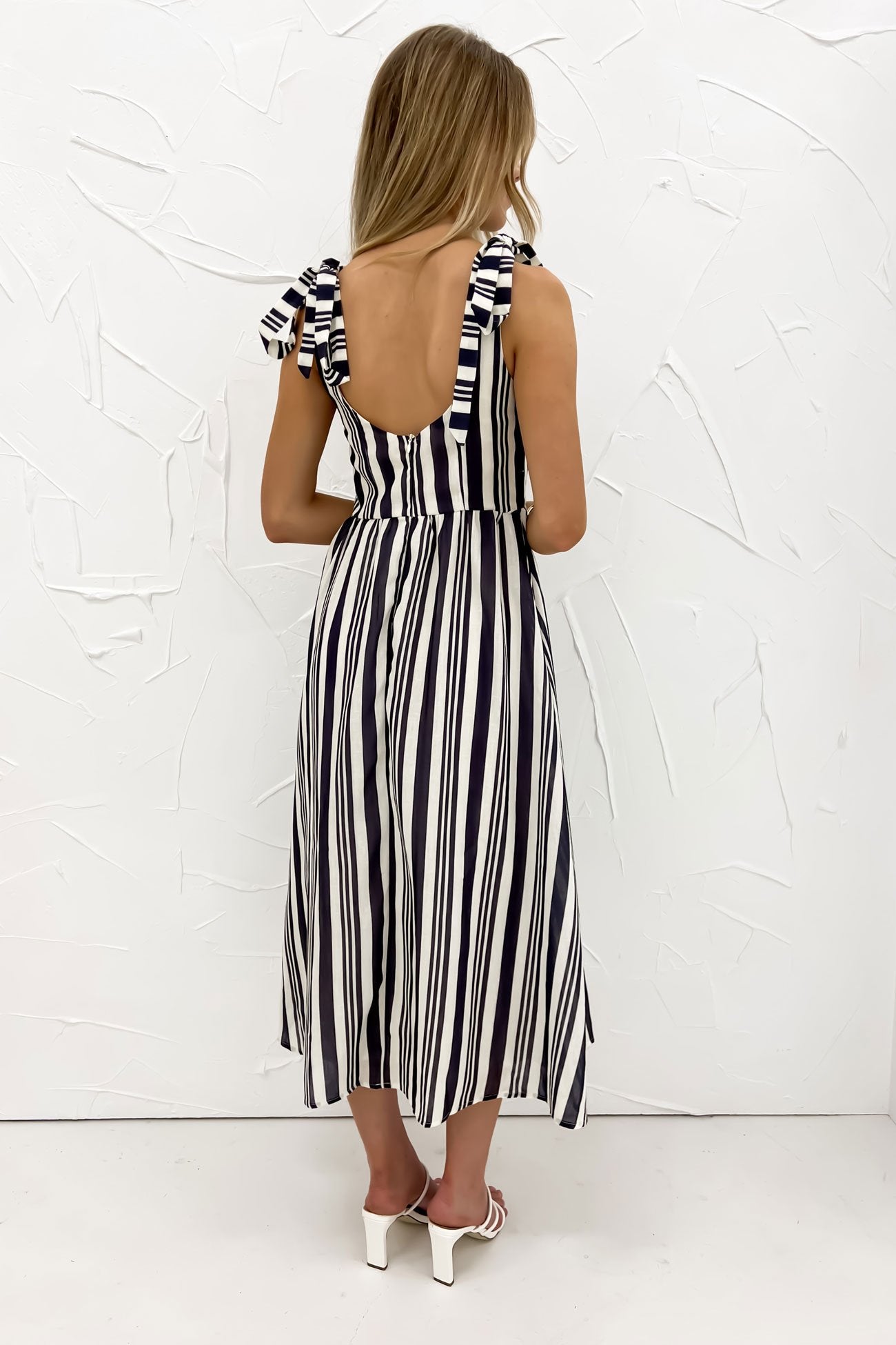 Cassia Midi Dress Charcoal Stripe