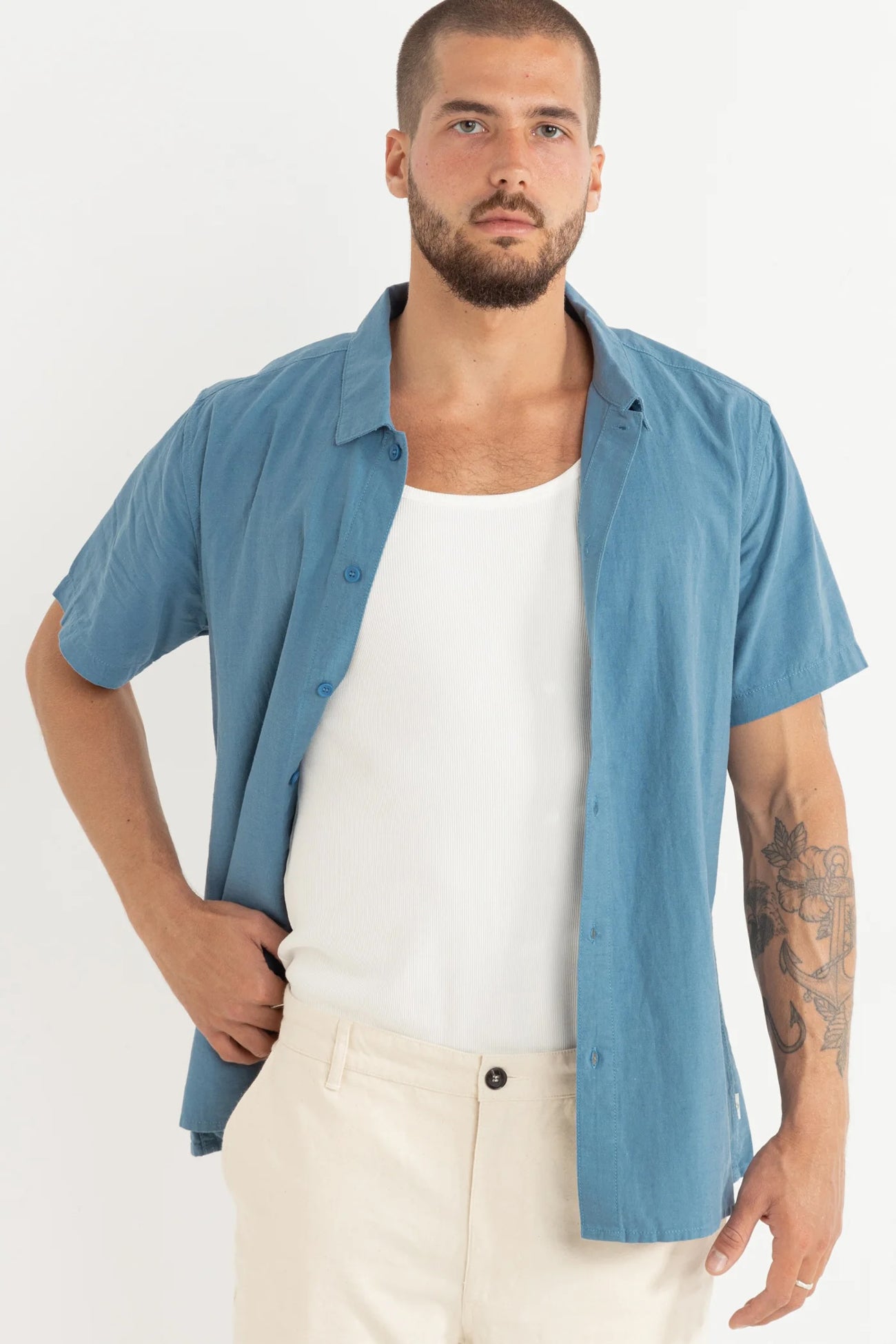 Classic Linen Short Sleeve Shirt Mineral Blue