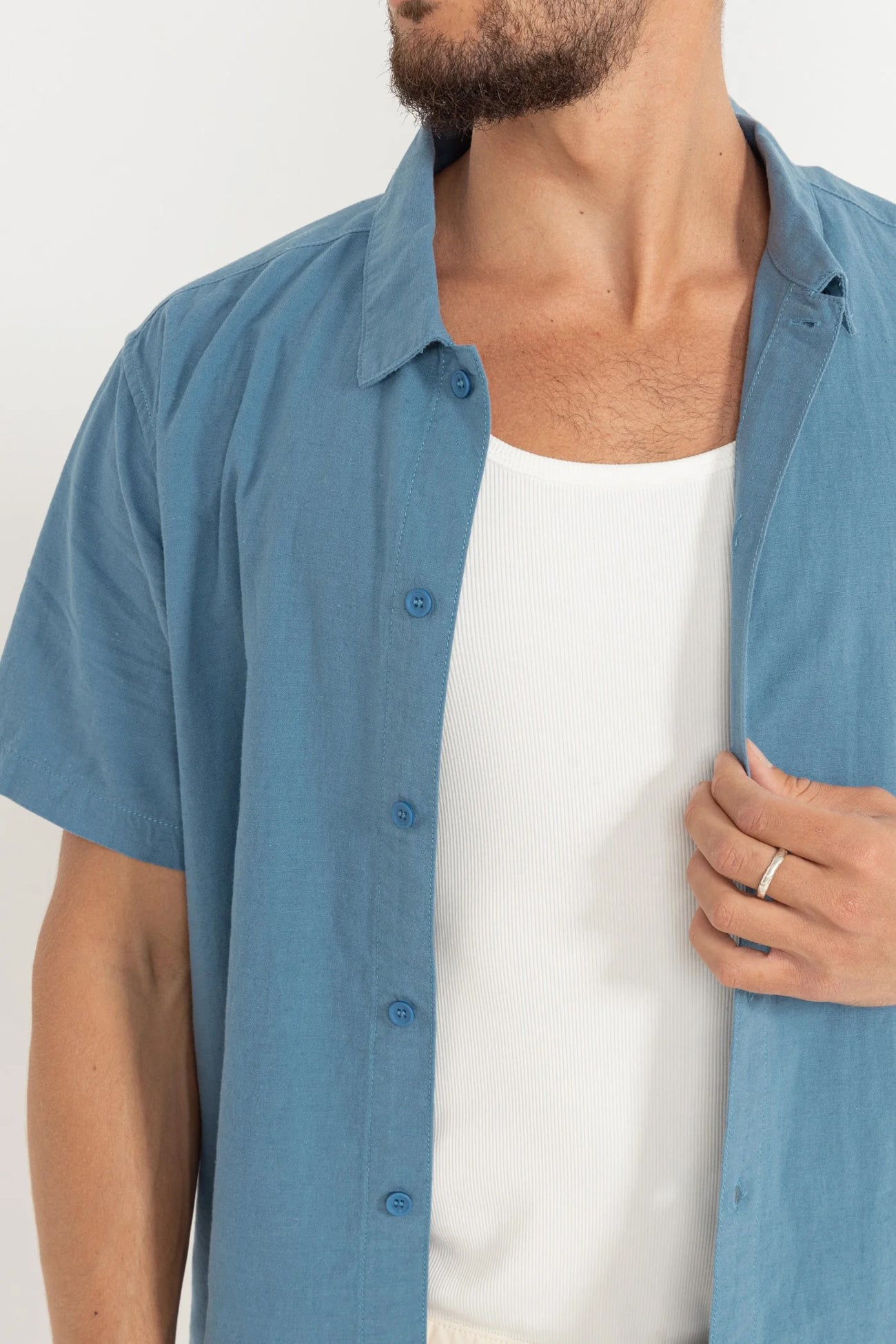 Classic Linen Short Sleeve Shirt Mineral Blue