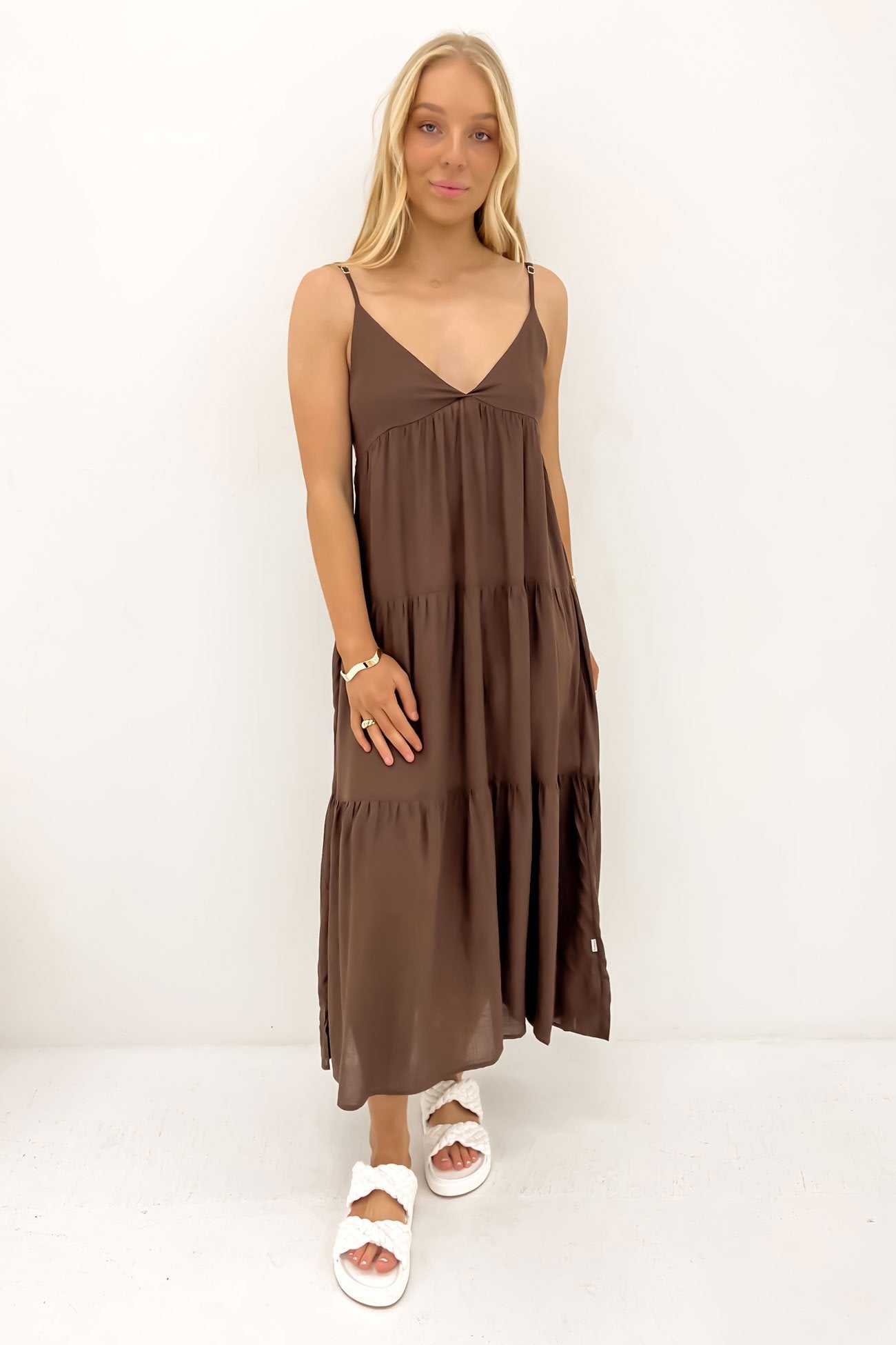 Classic Tiered Midi Dress Chocolate