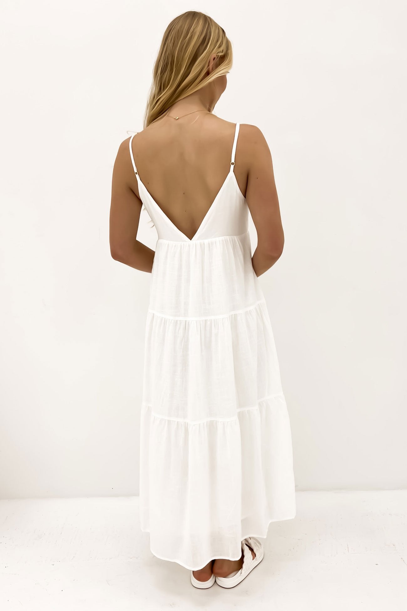 Classic Tiered Midi Dress White