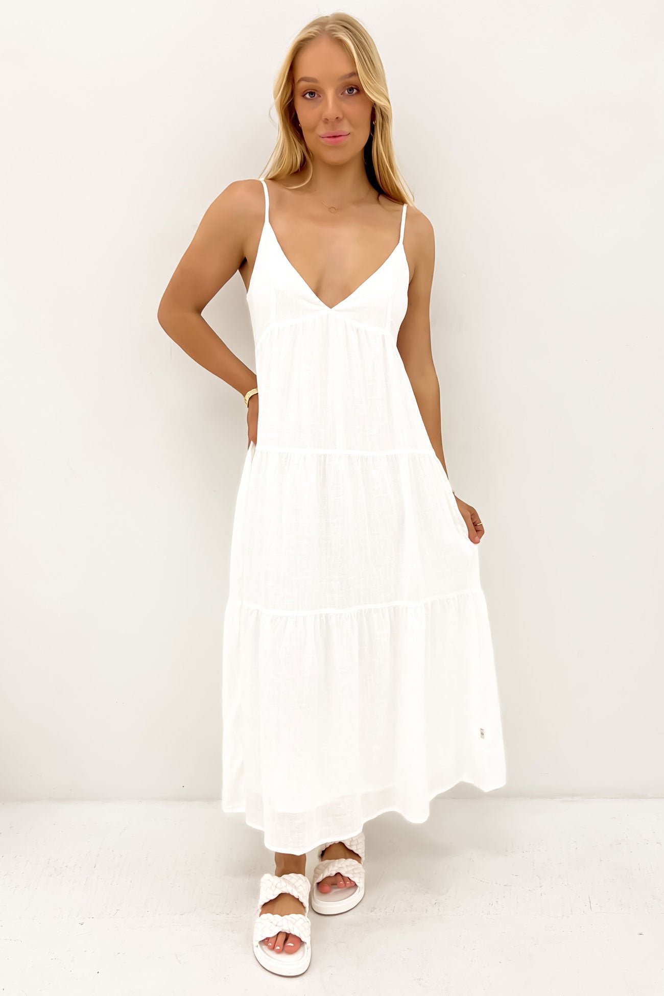 Classic Tiered Midi Dress White