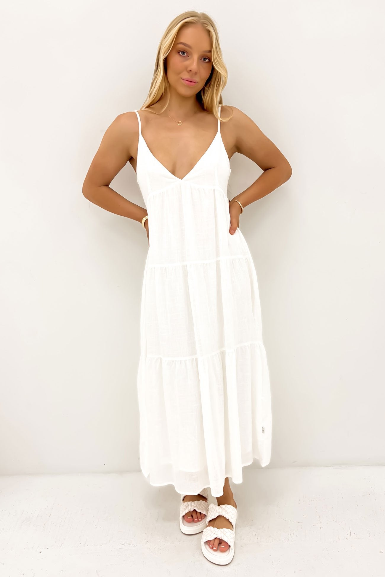 Classic Tiered Midi Dress White