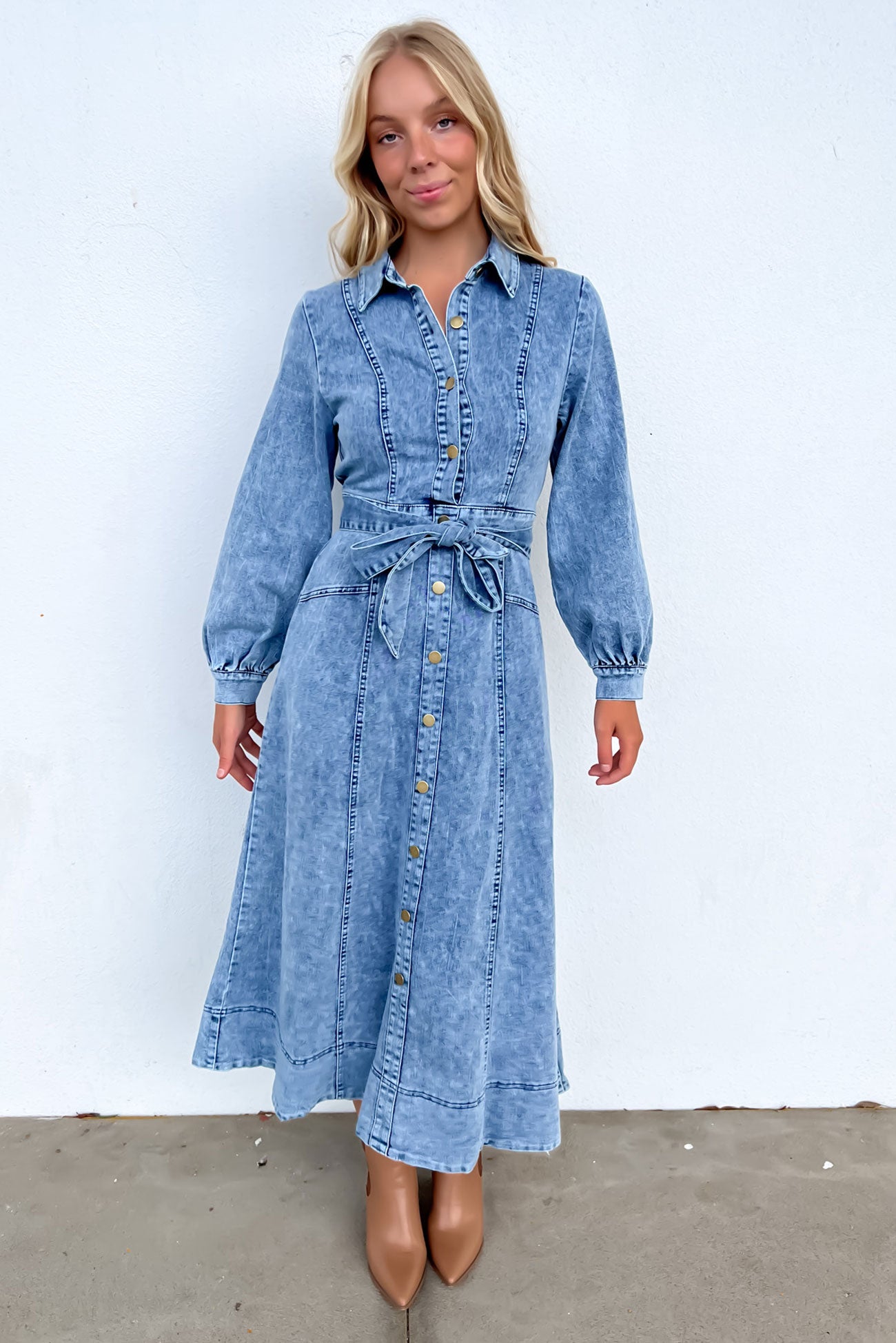 Danielle Denim Midi Dress Light Blue