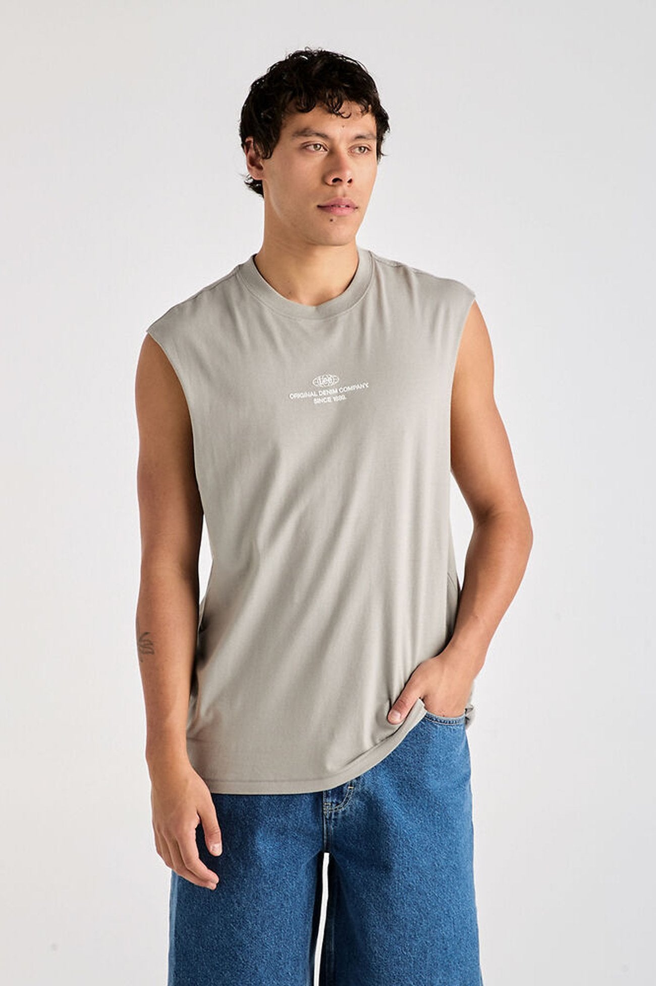 Denim Co Muscle Tee Stone Steel