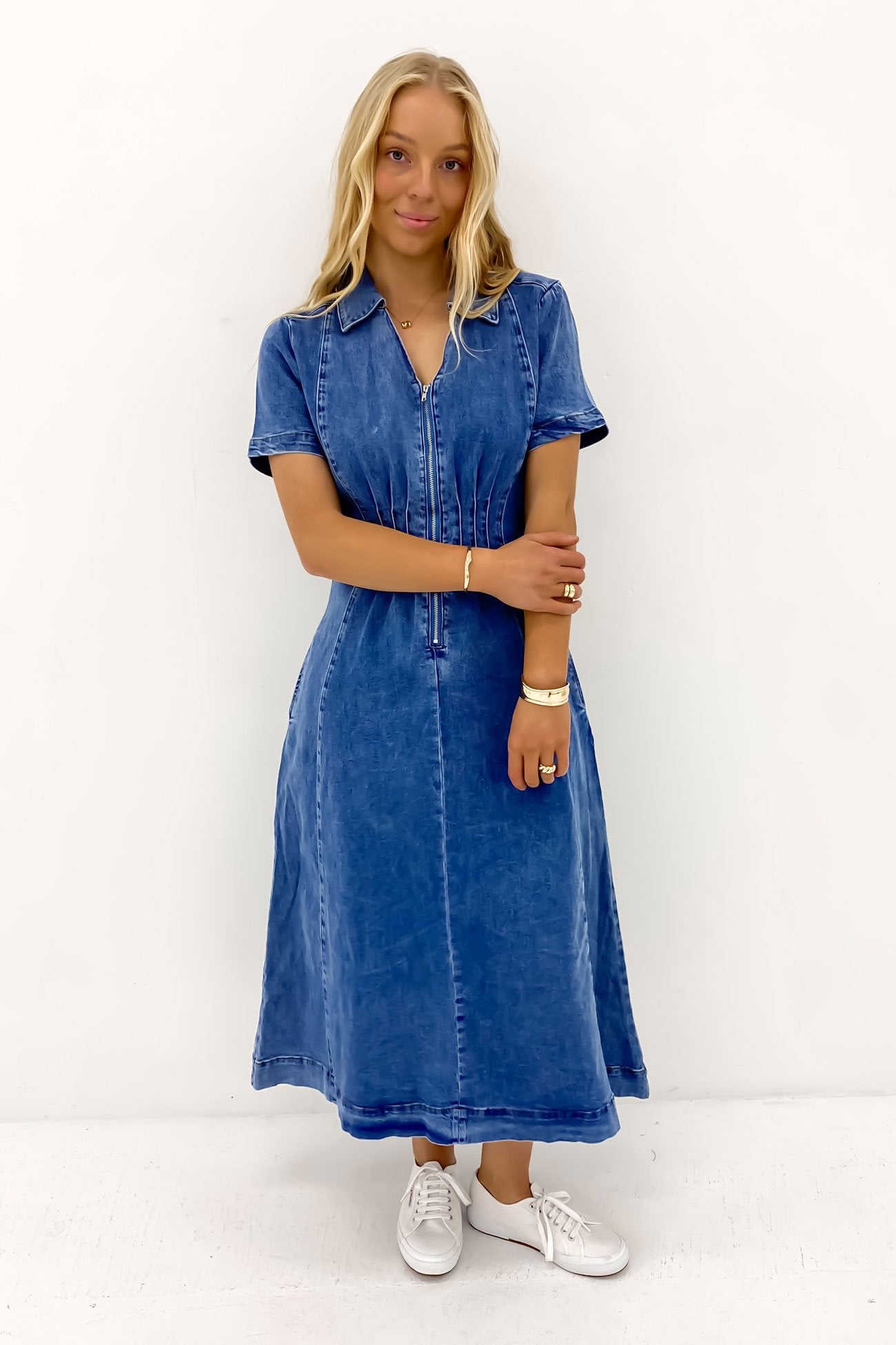 Drew Denim Midi Dress Mid Blue