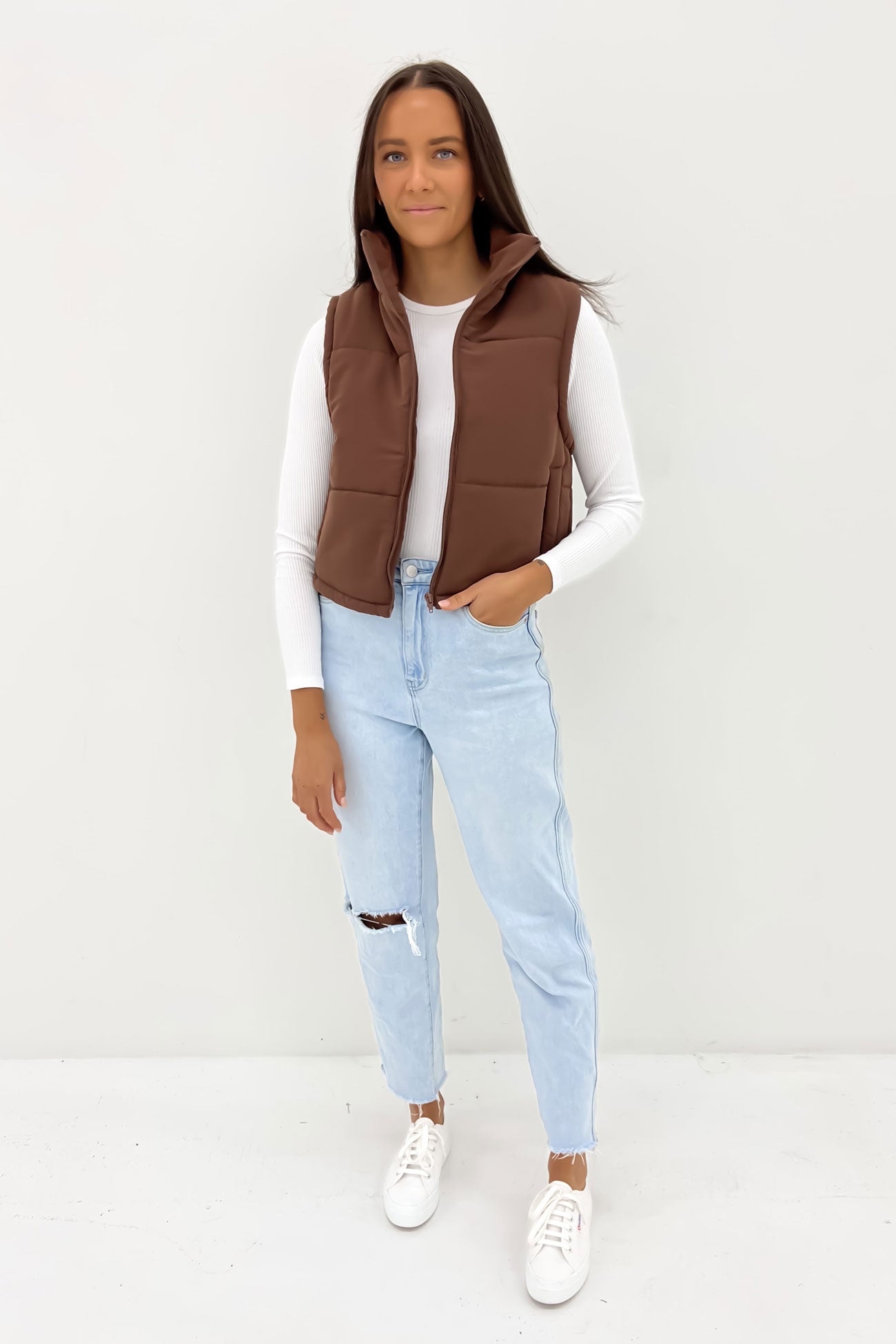 Ella Cropped Puffer Vest Brown