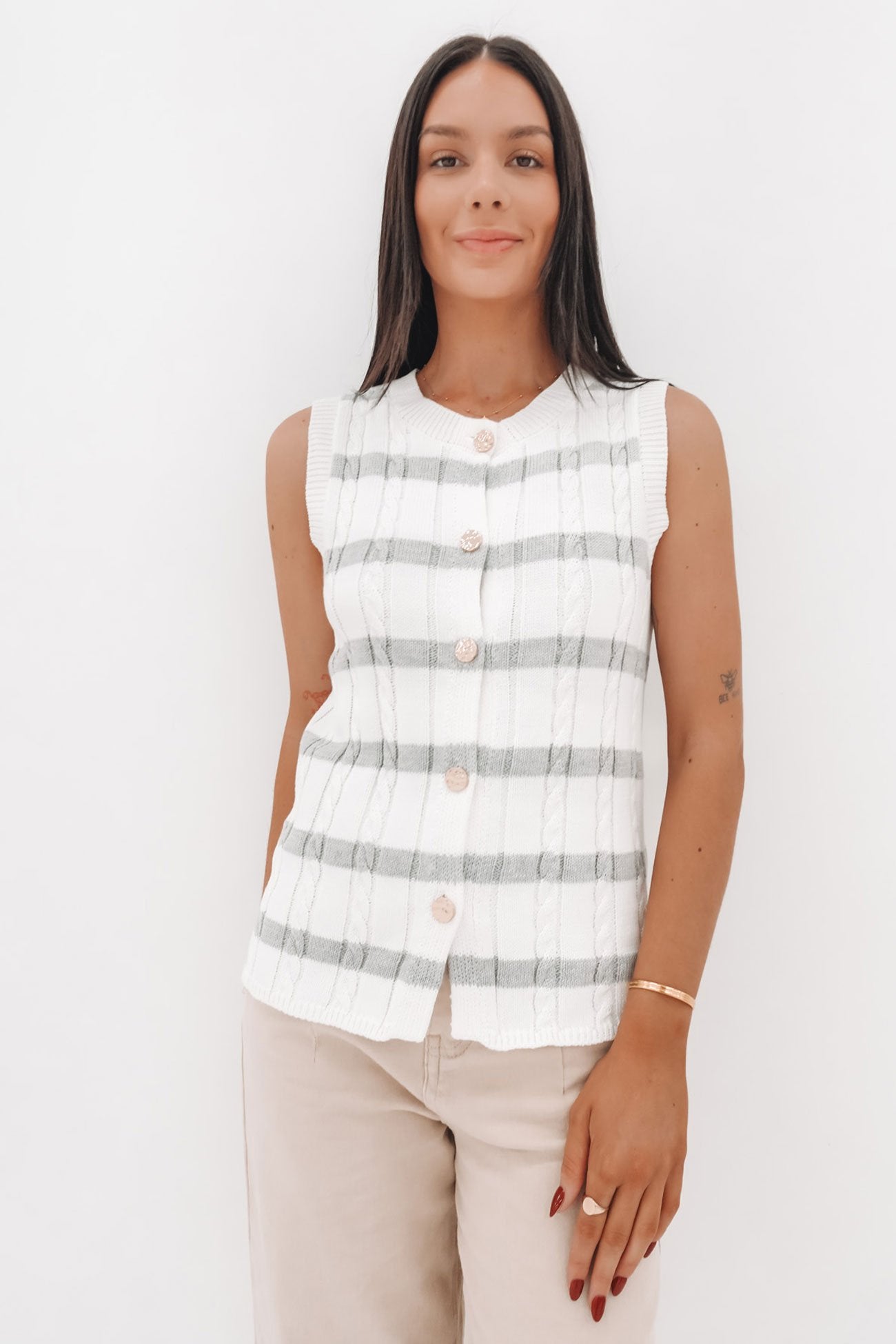 Ellidy Knit Vest Grey Stripe