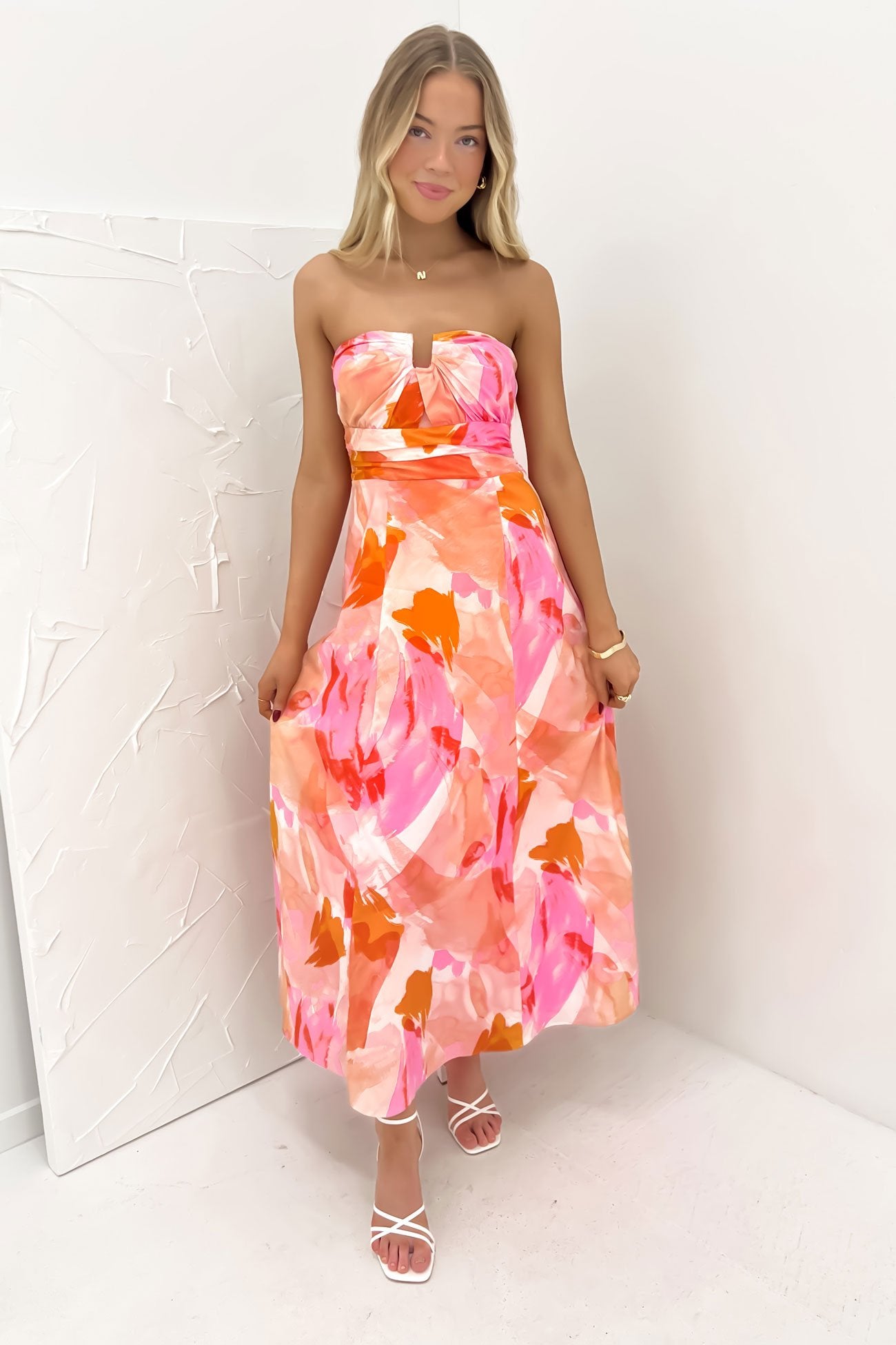 Enya Maxi Dress Pink Watercolour