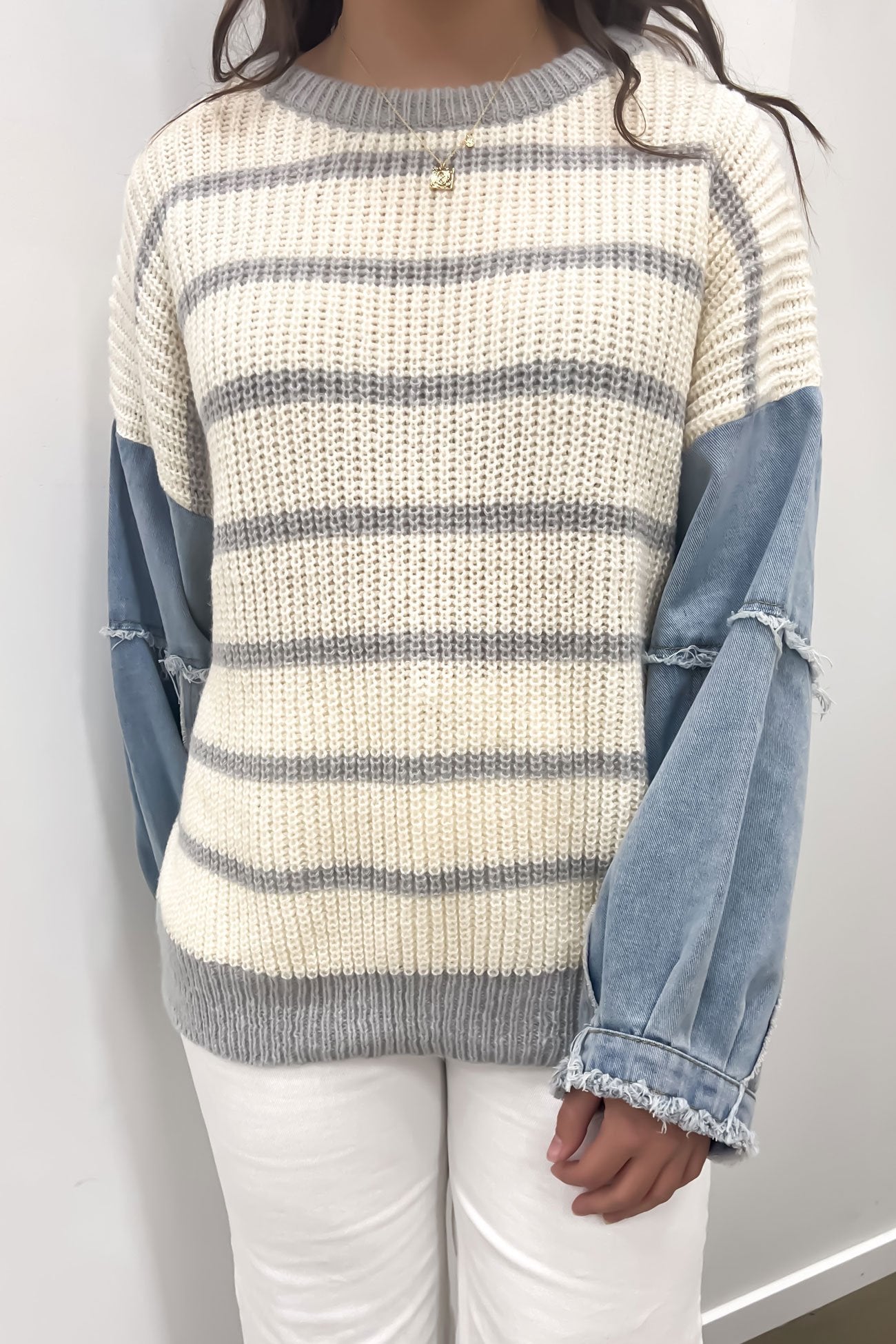 Ethan Knit Jumper Cream Grey Stripe