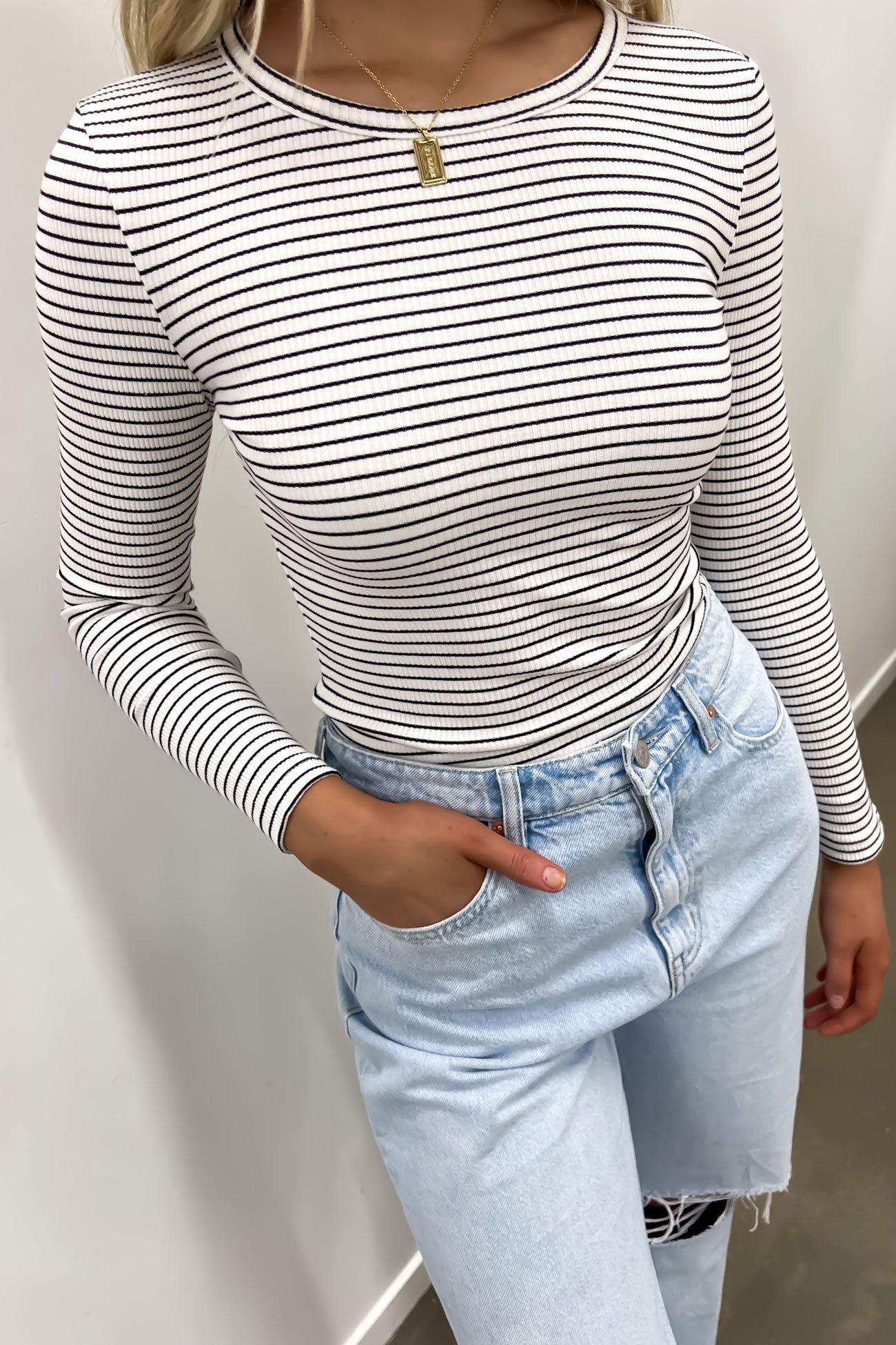 Eve Rib Stripe Long Sleeve White