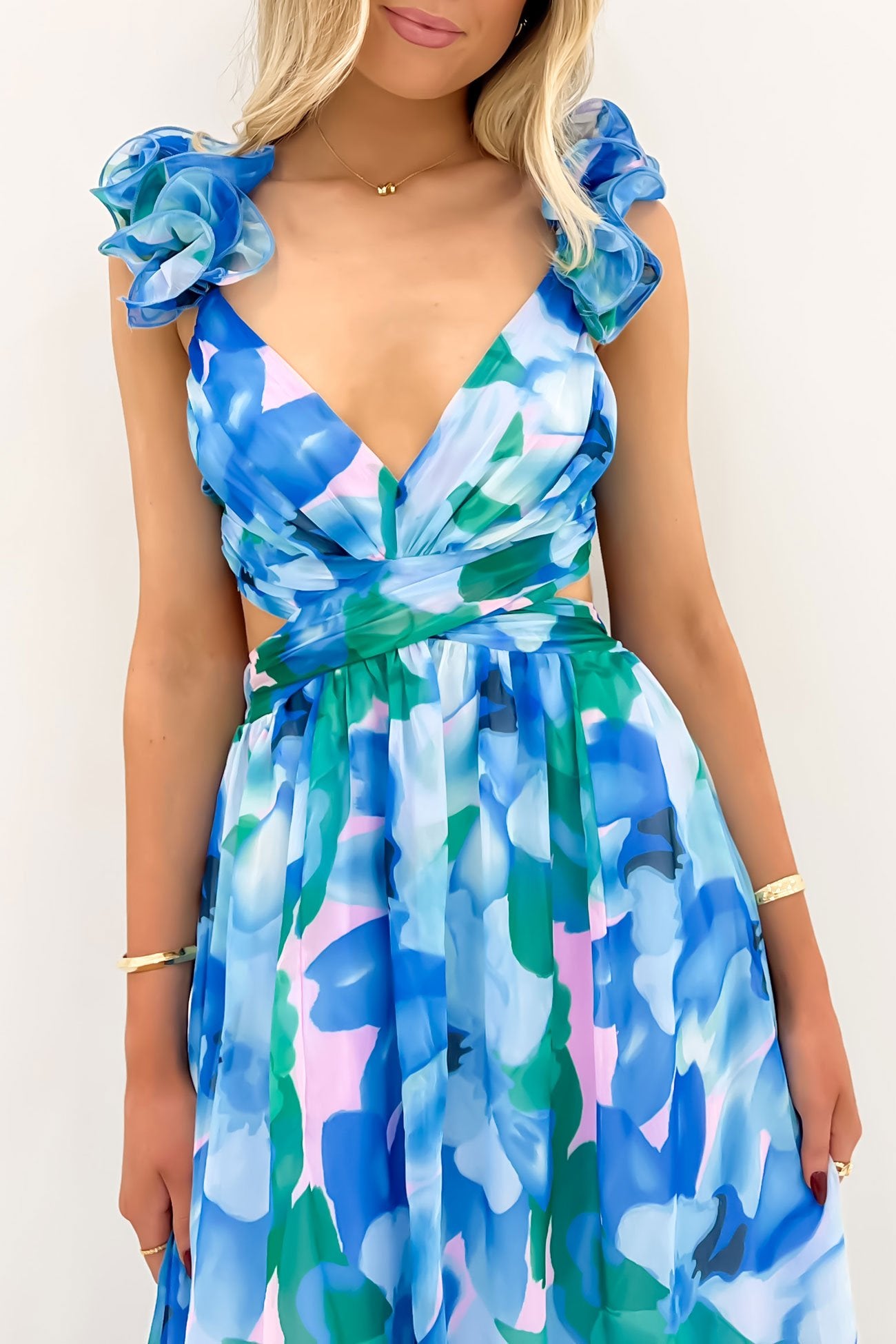 Faith Midi Dress Blue Watercolour