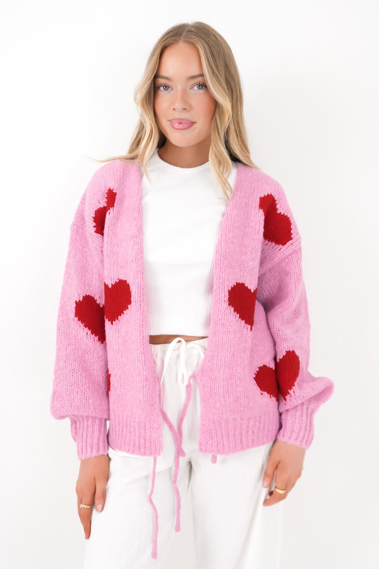 Fleur Cardigan Pink Hearts