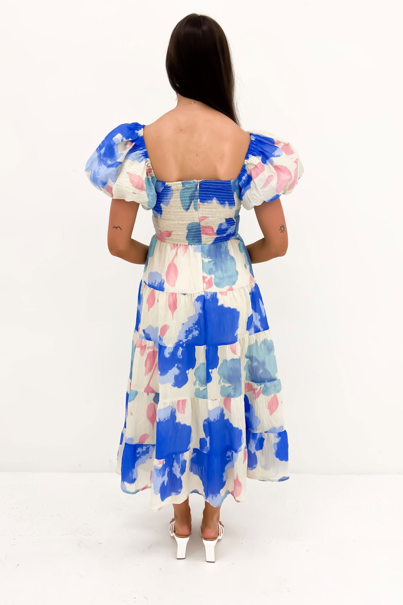 Harriette Midi Dress Blue Pink Floral