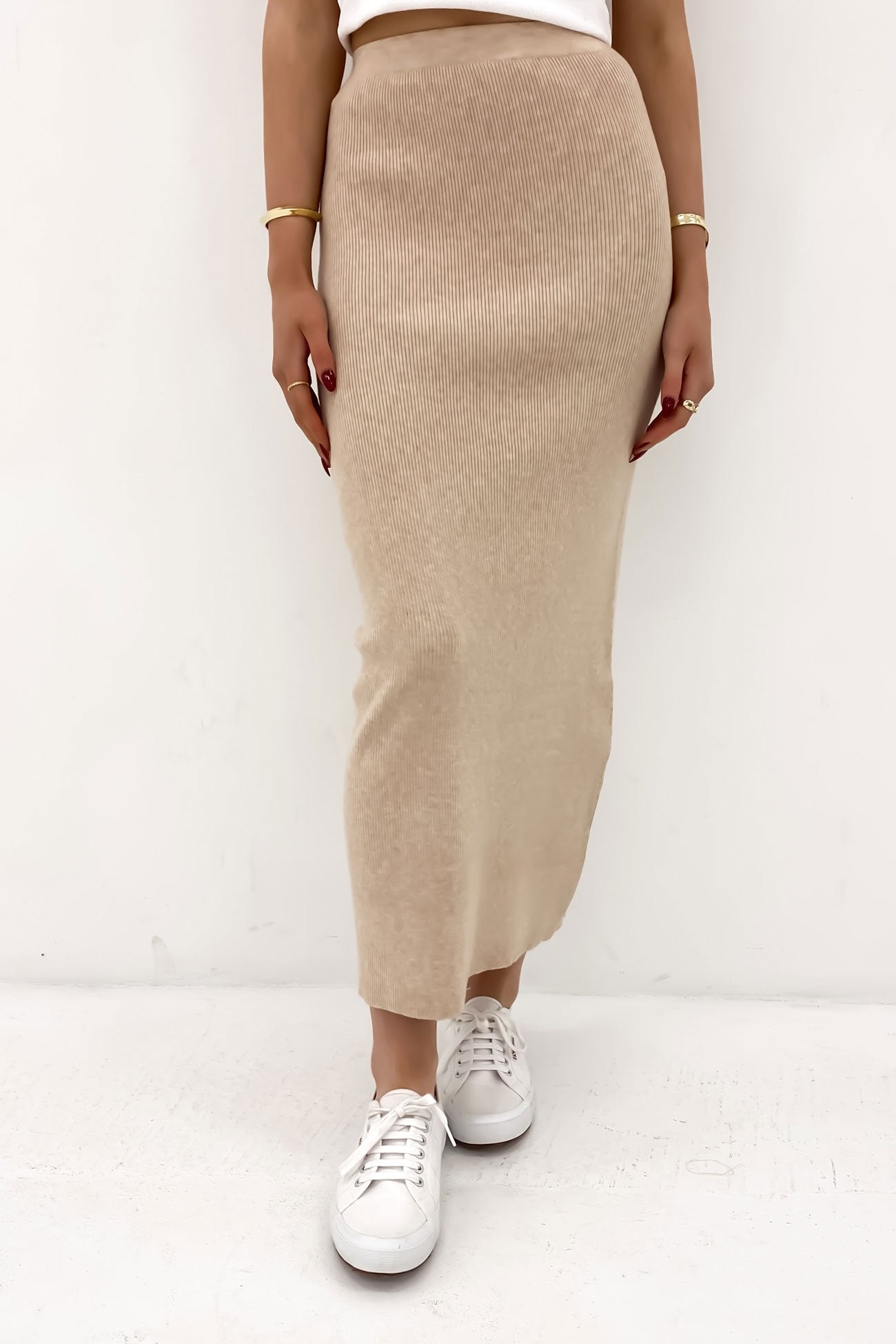 Henley Knit Skirt Oatmeal