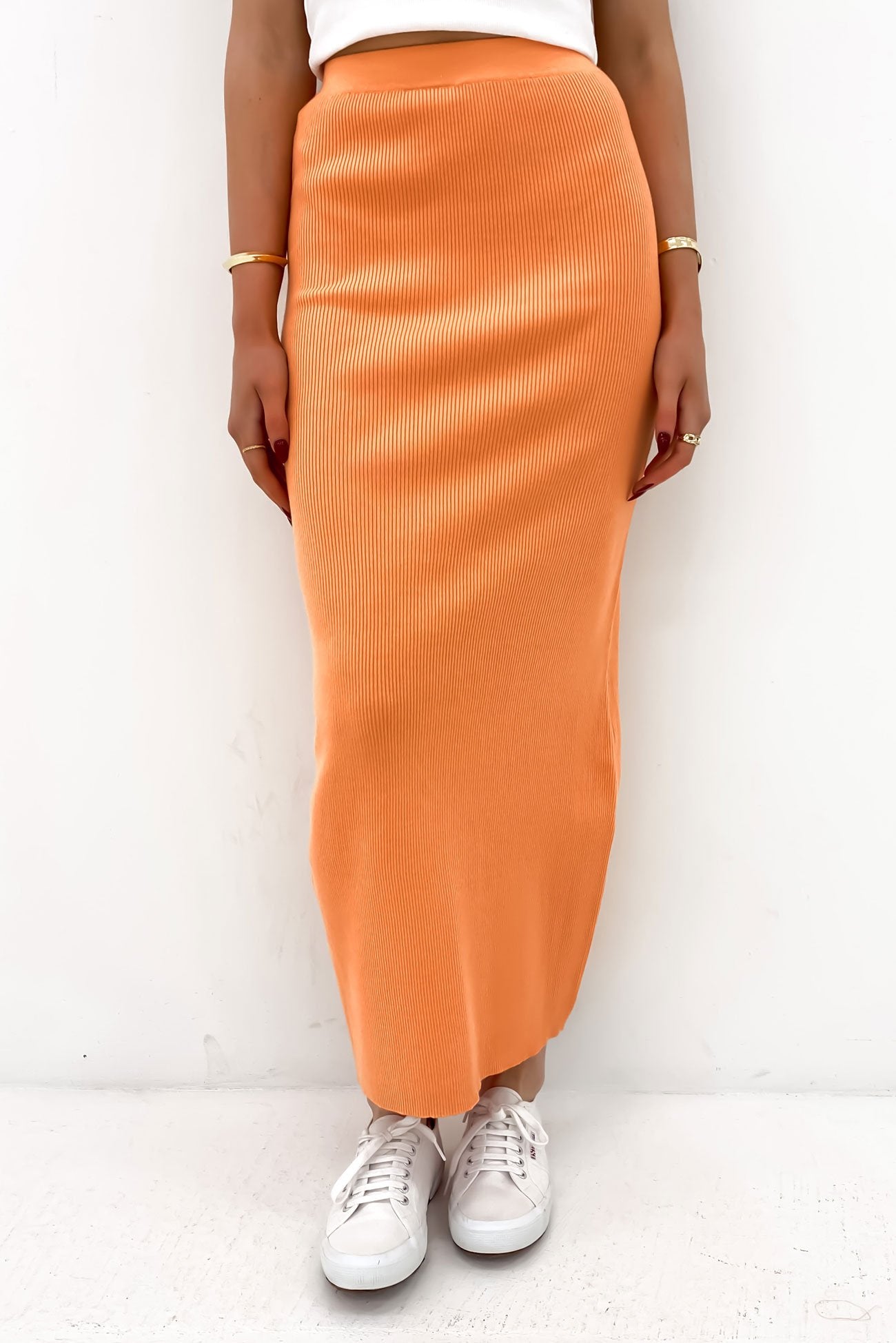 Henley Knit Skirt Orange