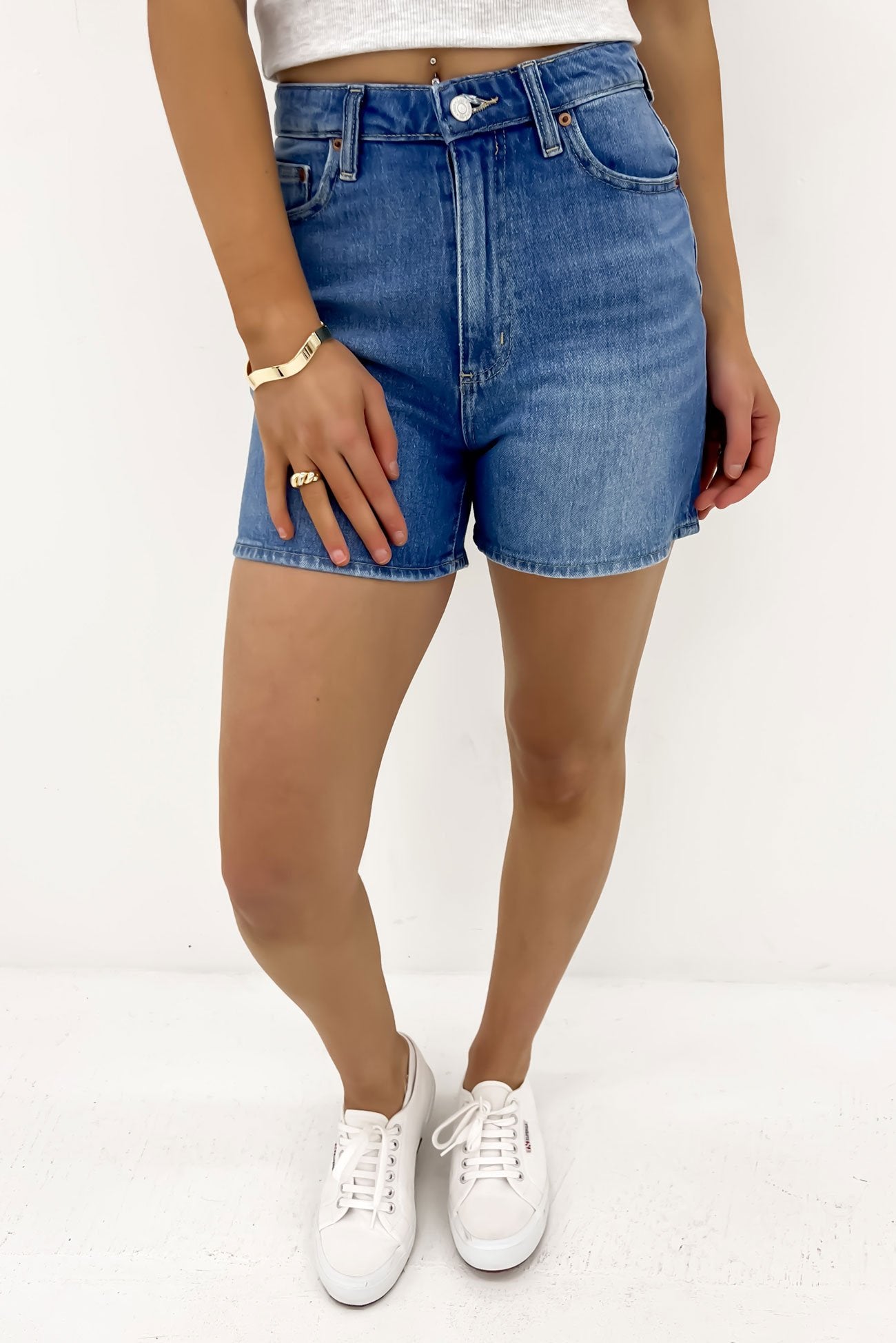 High Moms Slim Short True Blue