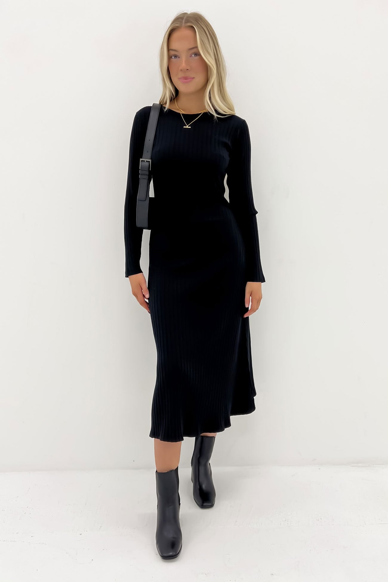 Huntleigh Rib Dress Black