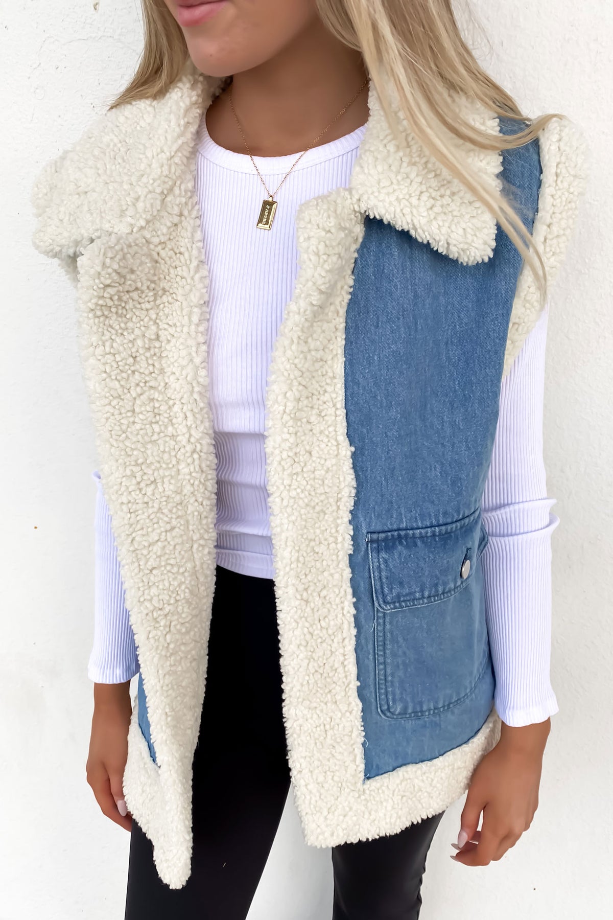 Izzy Denim Sherpa Vest Blue Jean Jail